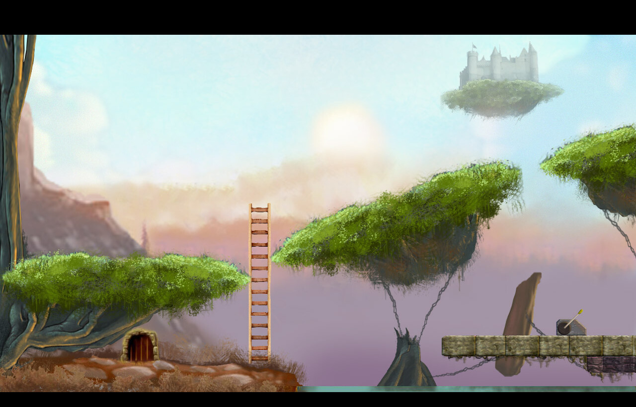 Braid Level Concept. I designed and Photoshop-painted this and other level concepts for Number None during the early phase of development for the smash indie game, Braid.