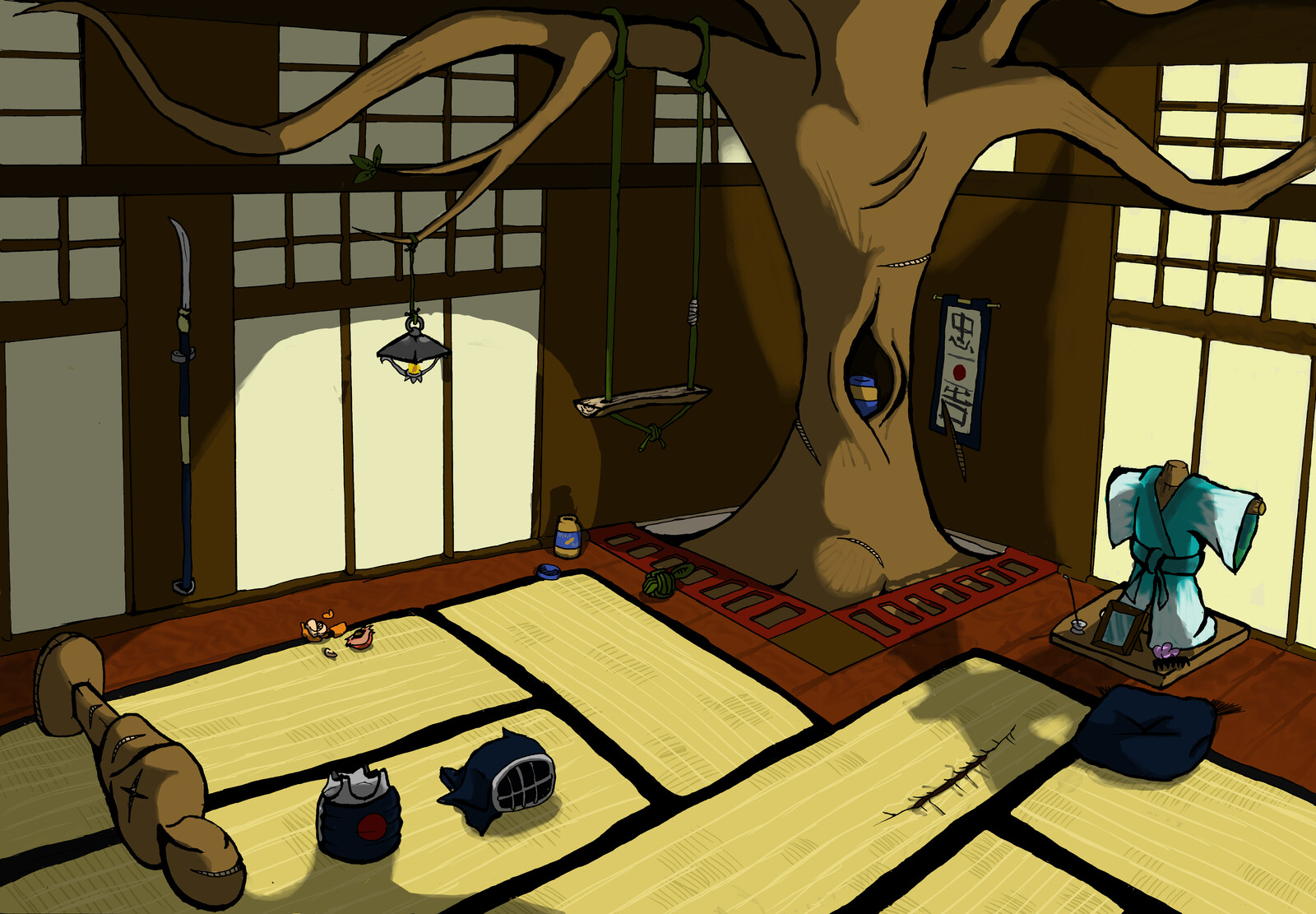 A Scene Design for Sarumaru's Dojo, an ape martial artist specialising in the Naginata