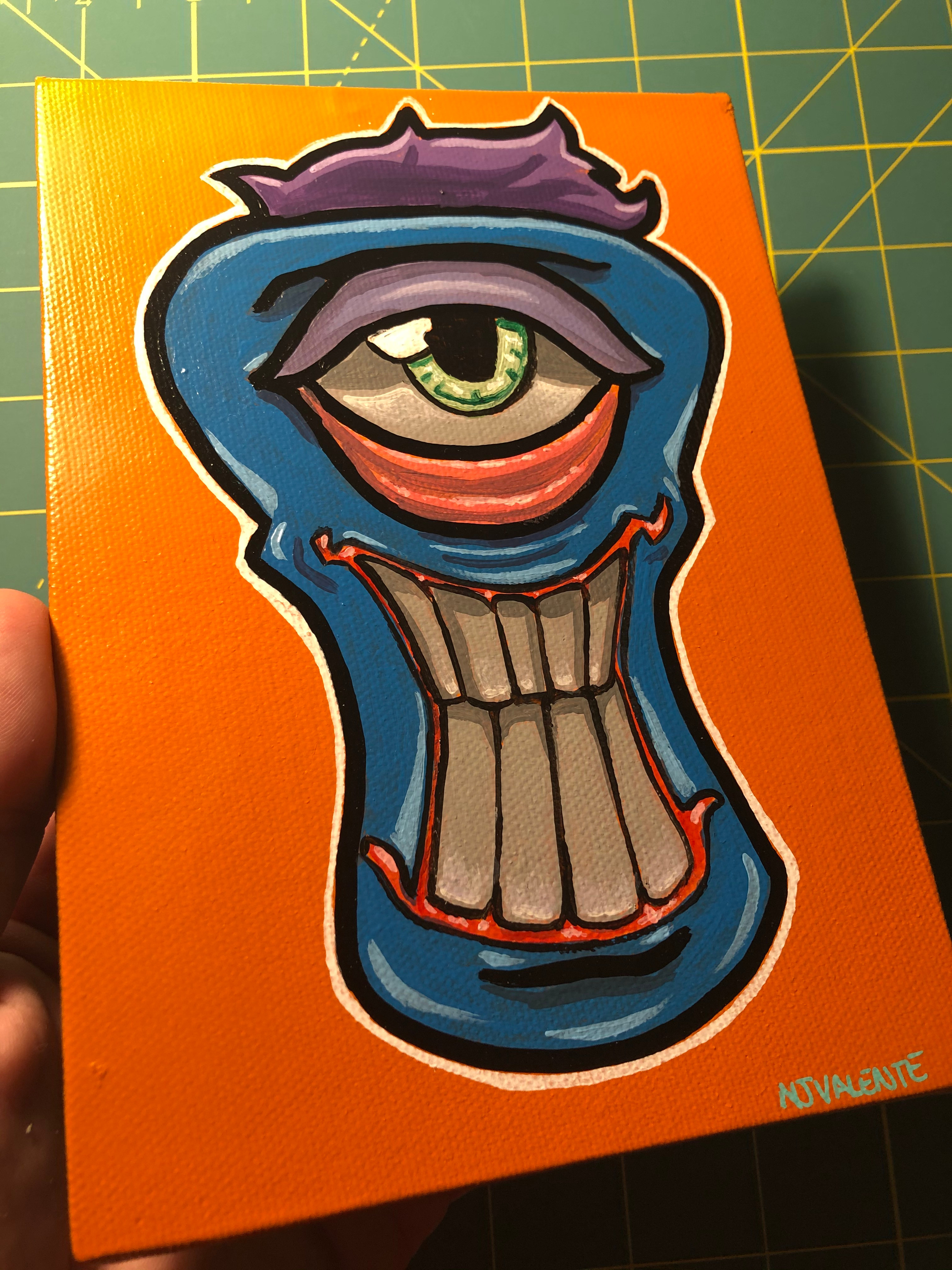 Blue funky face painting! 5x7 on canvas board.