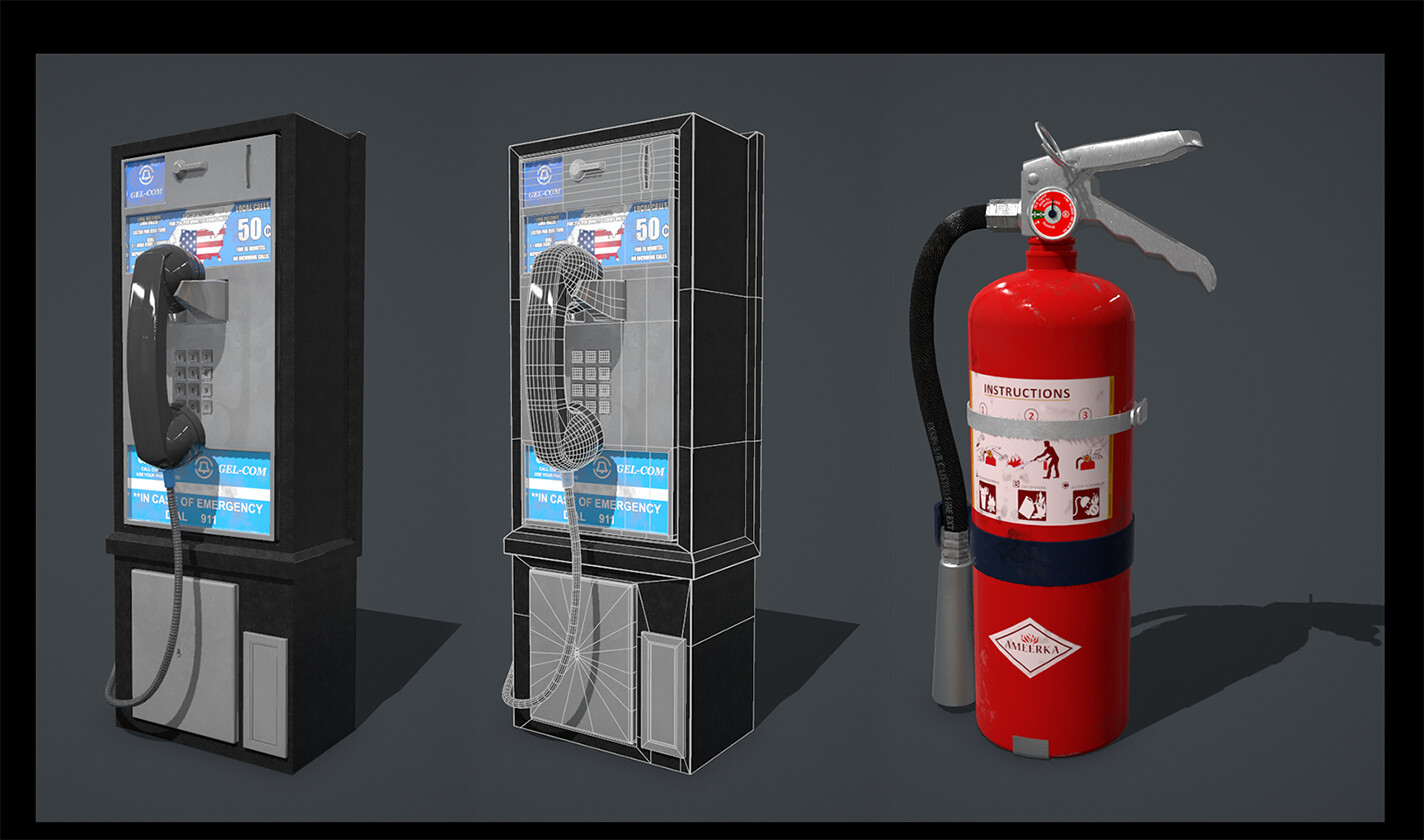 3D PBR Props. I created these and numerous other props for a subway terminal station level intended as a simulation training venue for a government contract project (Armada 3D).