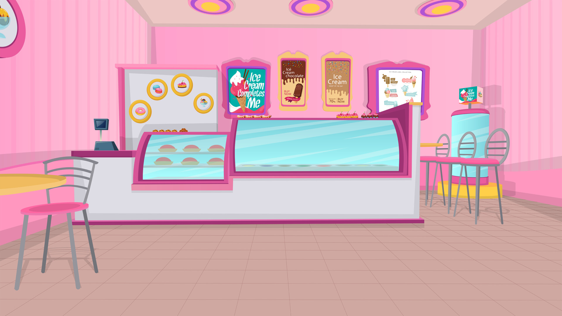 Artstation Ice Cream Shop Exterior Interior Scenery Illustration Suzan Magdy Bassuony