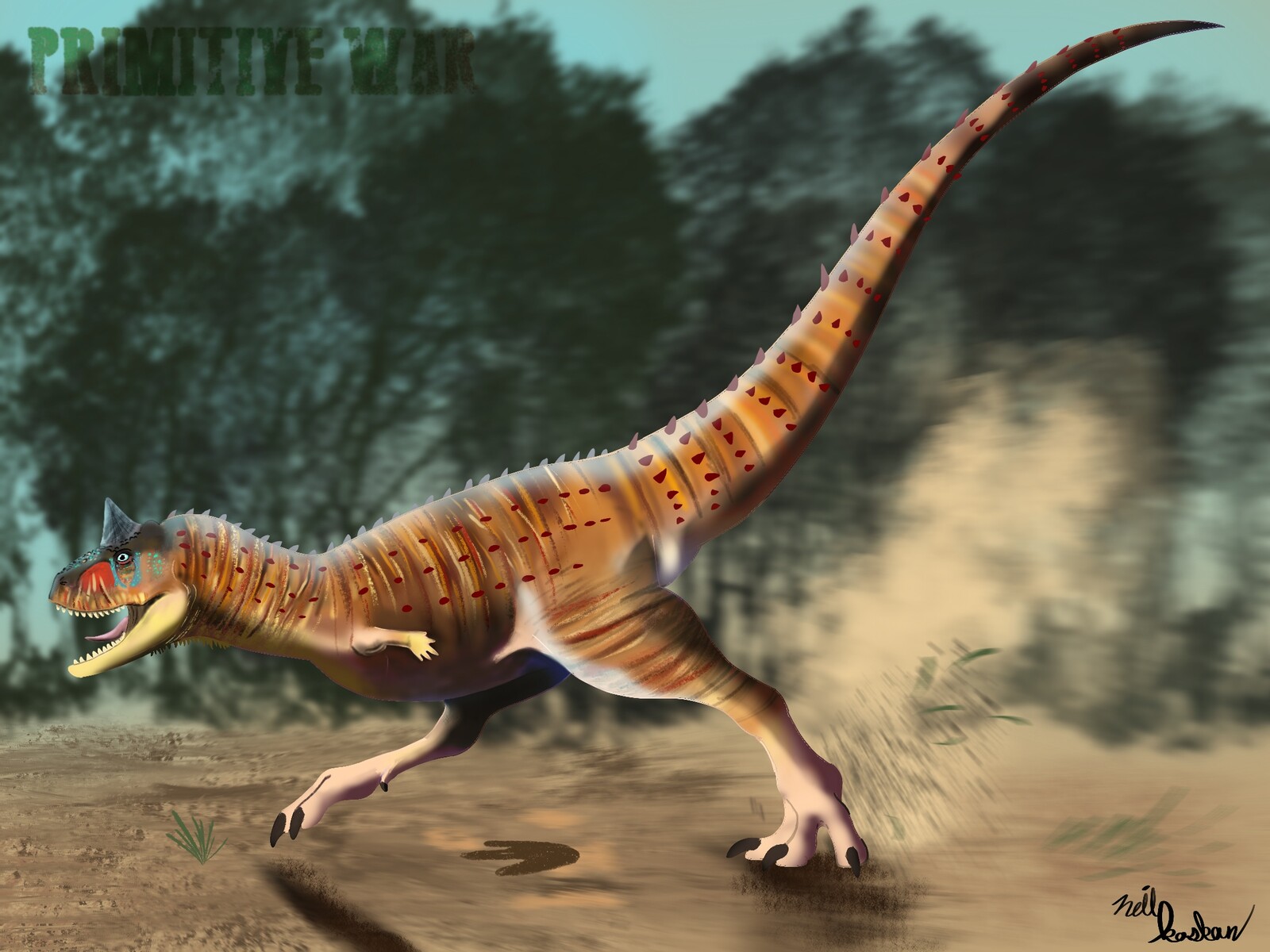 My design pitch of Carnotaurus from the upcoming sequel; 'Primitive War: Animus Infernal.' Design was approved after minor tweaks. 