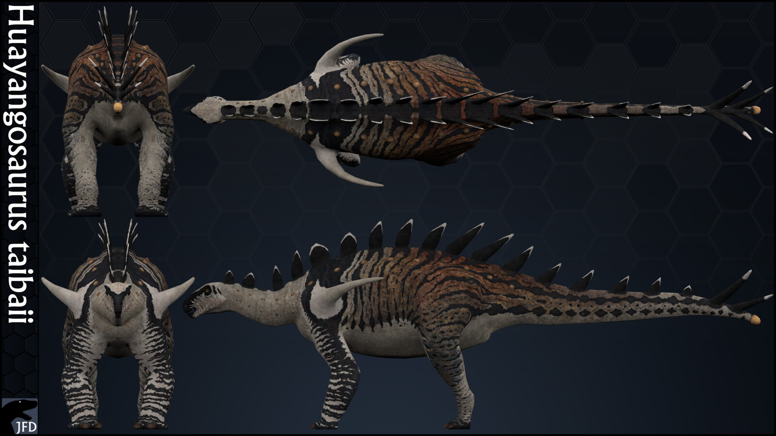 Huayangosaurus taibaii orthographic multi-view render.
