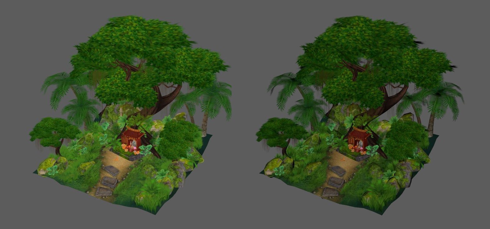 New scene in Maya flat lighting (left) and Maya default lighting (right)