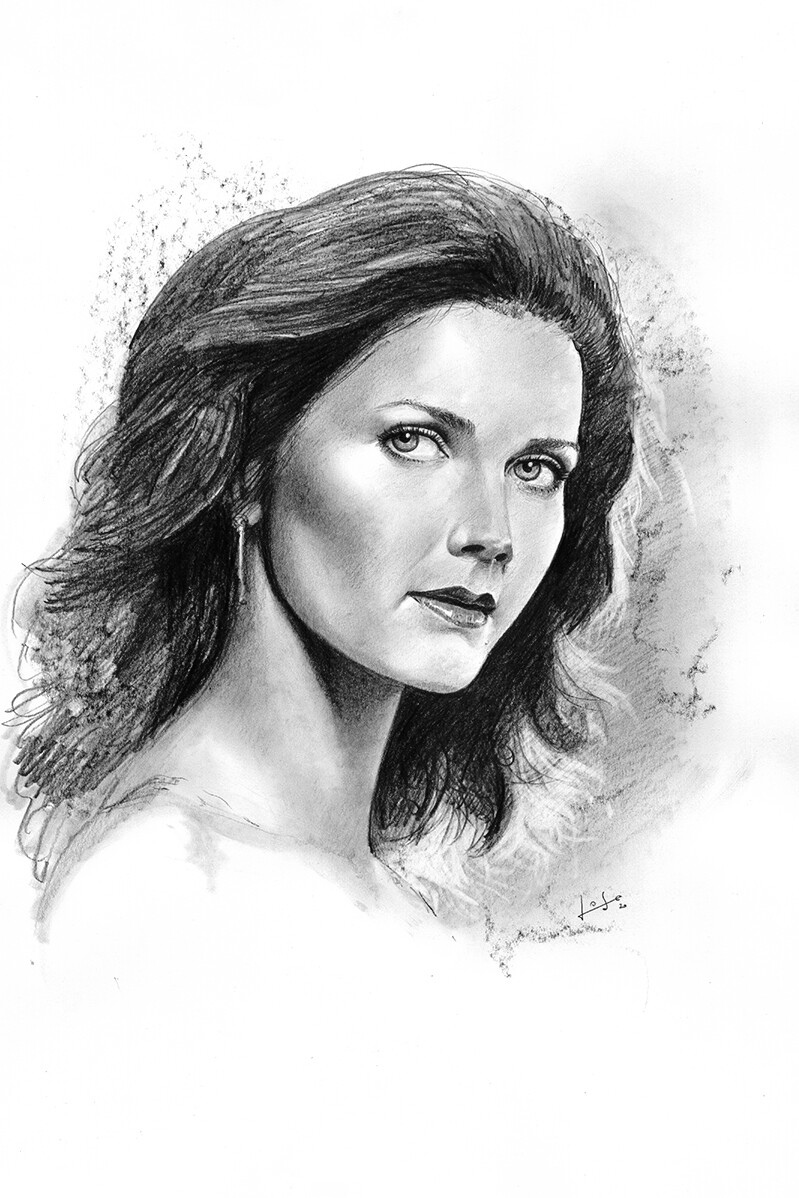 Lynda Carter (Wonder Woman-Diana Prince) portrait, OC by me (JL Giles) : r/ drawing