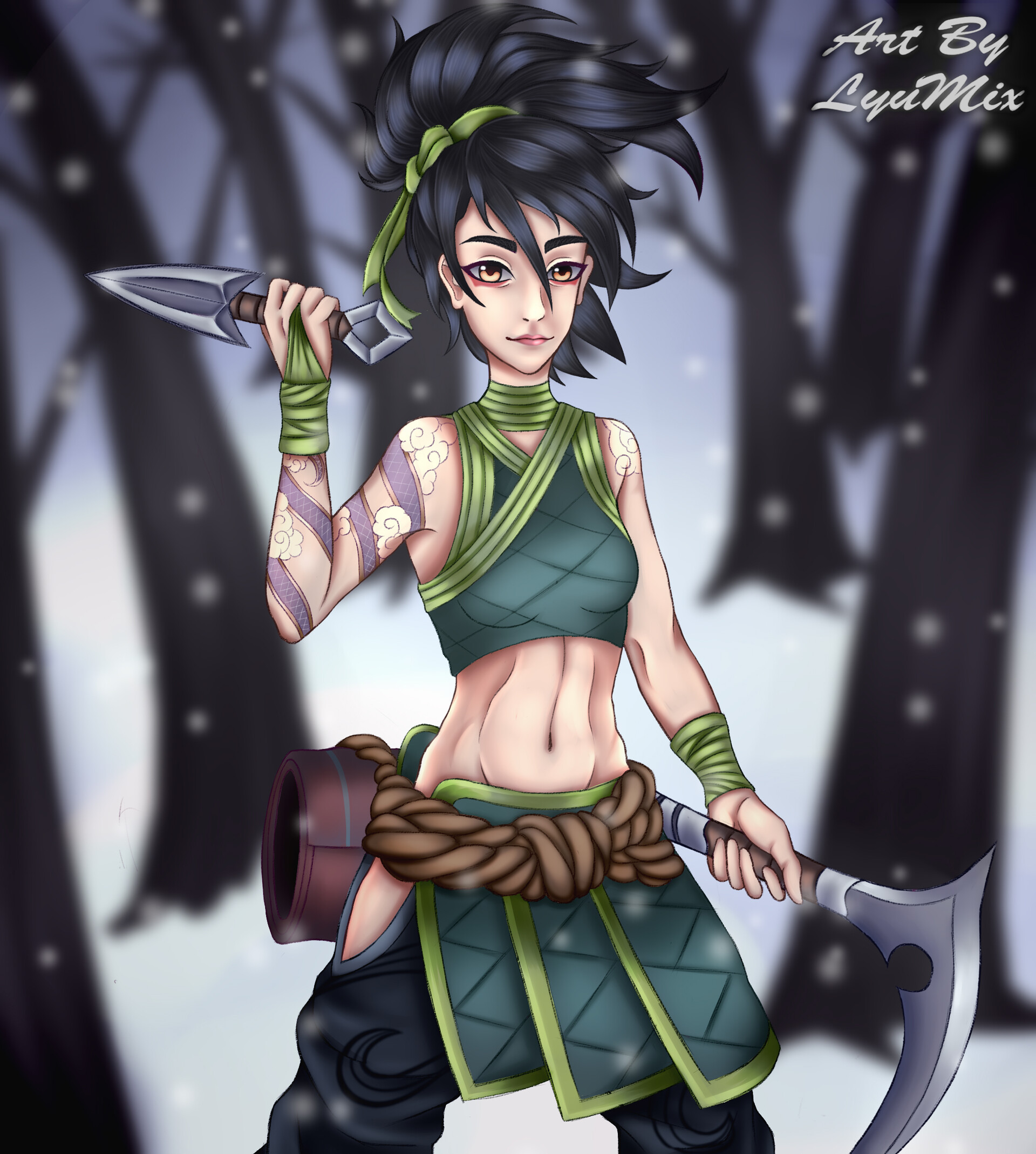 ArtStation - League Legends fanart Akali (with mask and without) (27.02.2020)
