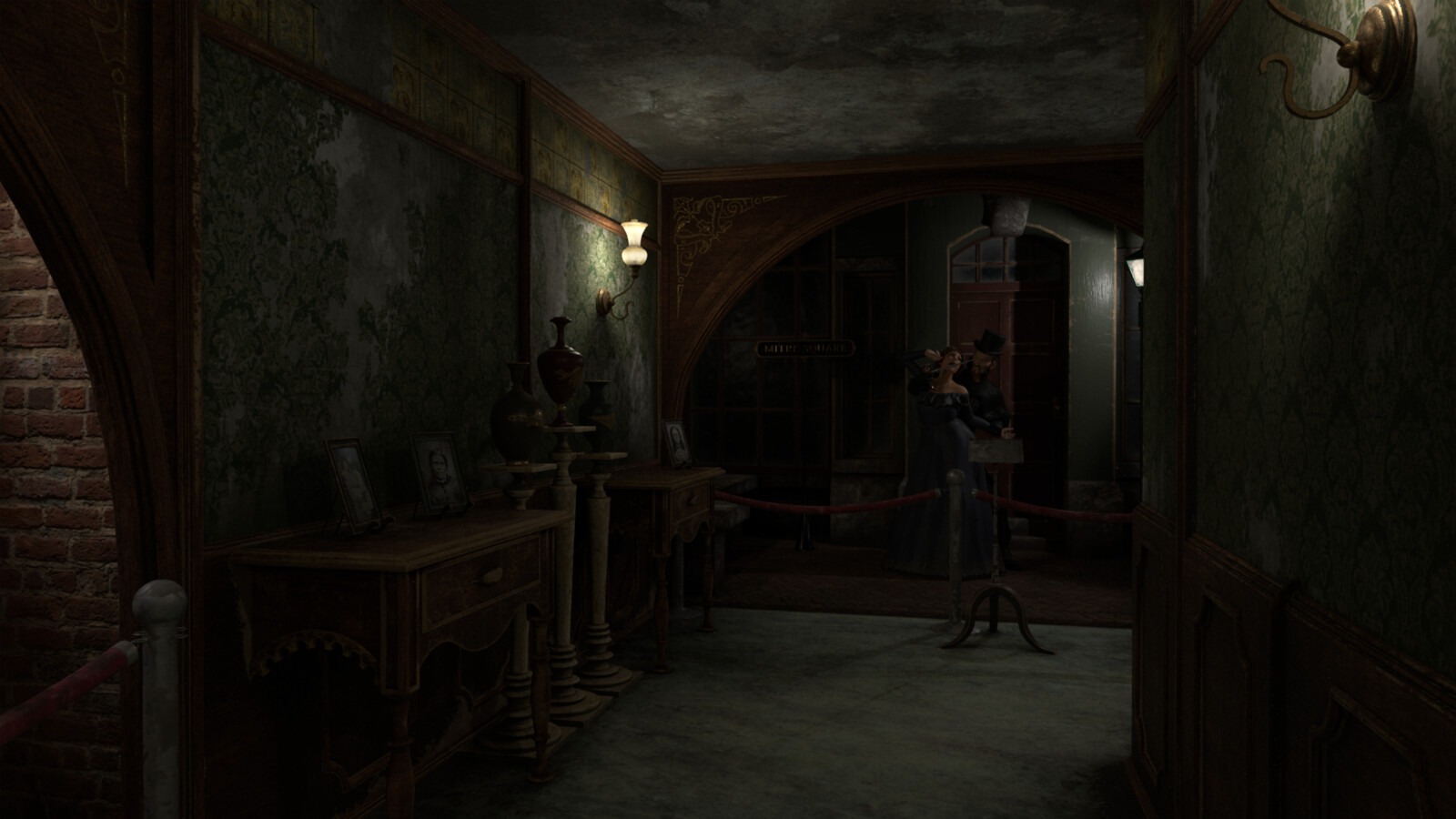 The first two levels contain dioramas of the different crime scenes.