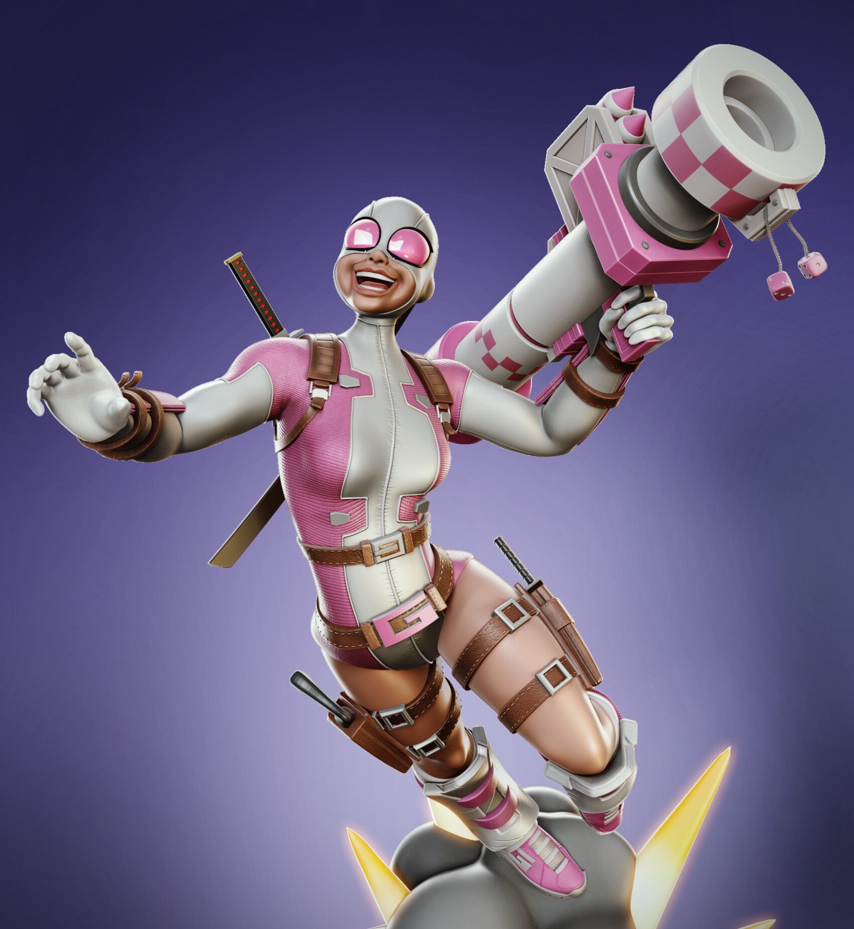 A Gwenpool sculpt in ZBrush made with an aim toward printing it out as a si...