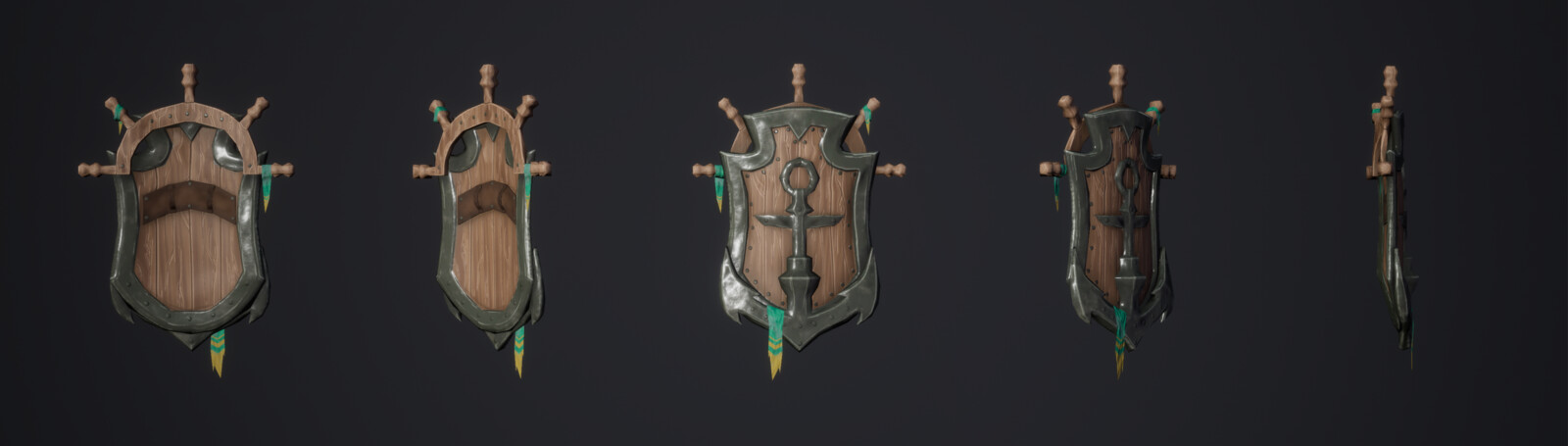 Low-poly shield with baked textures