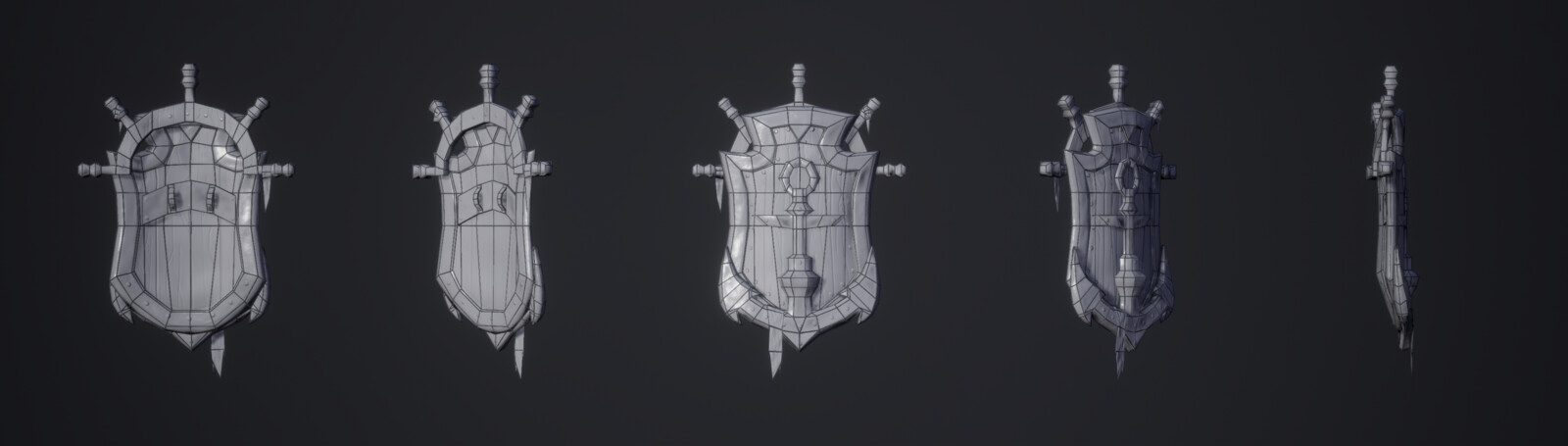Wireframe of the low-poly shield : 690 polys total