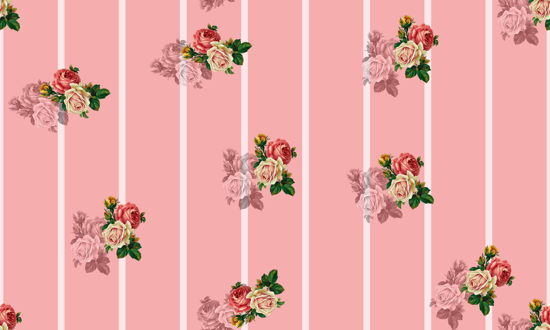 ArtStation - seamless flower and stripes pattern with plan pink backgruond.