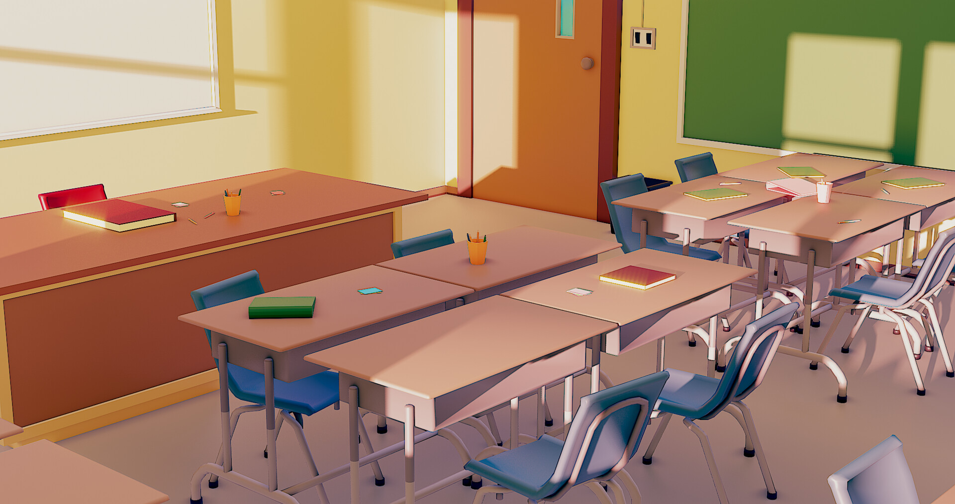 anime classroom Low-poly 3D Model