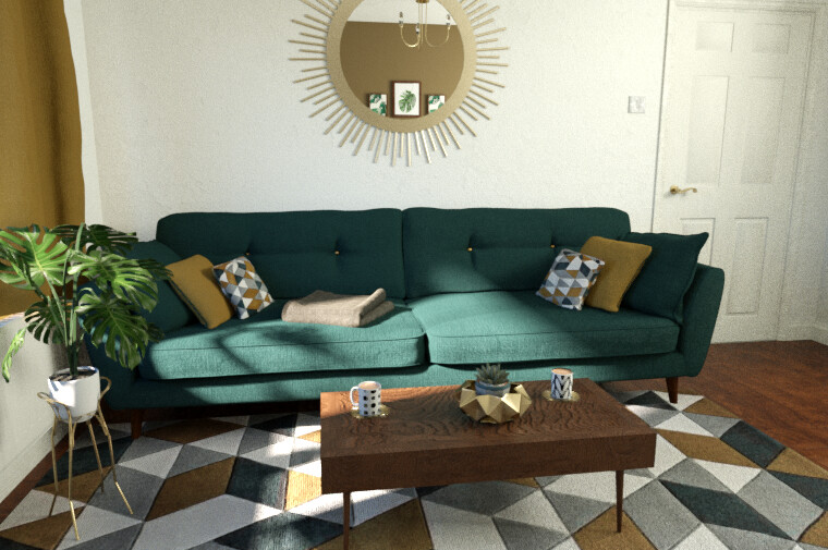 mustard and green living room
