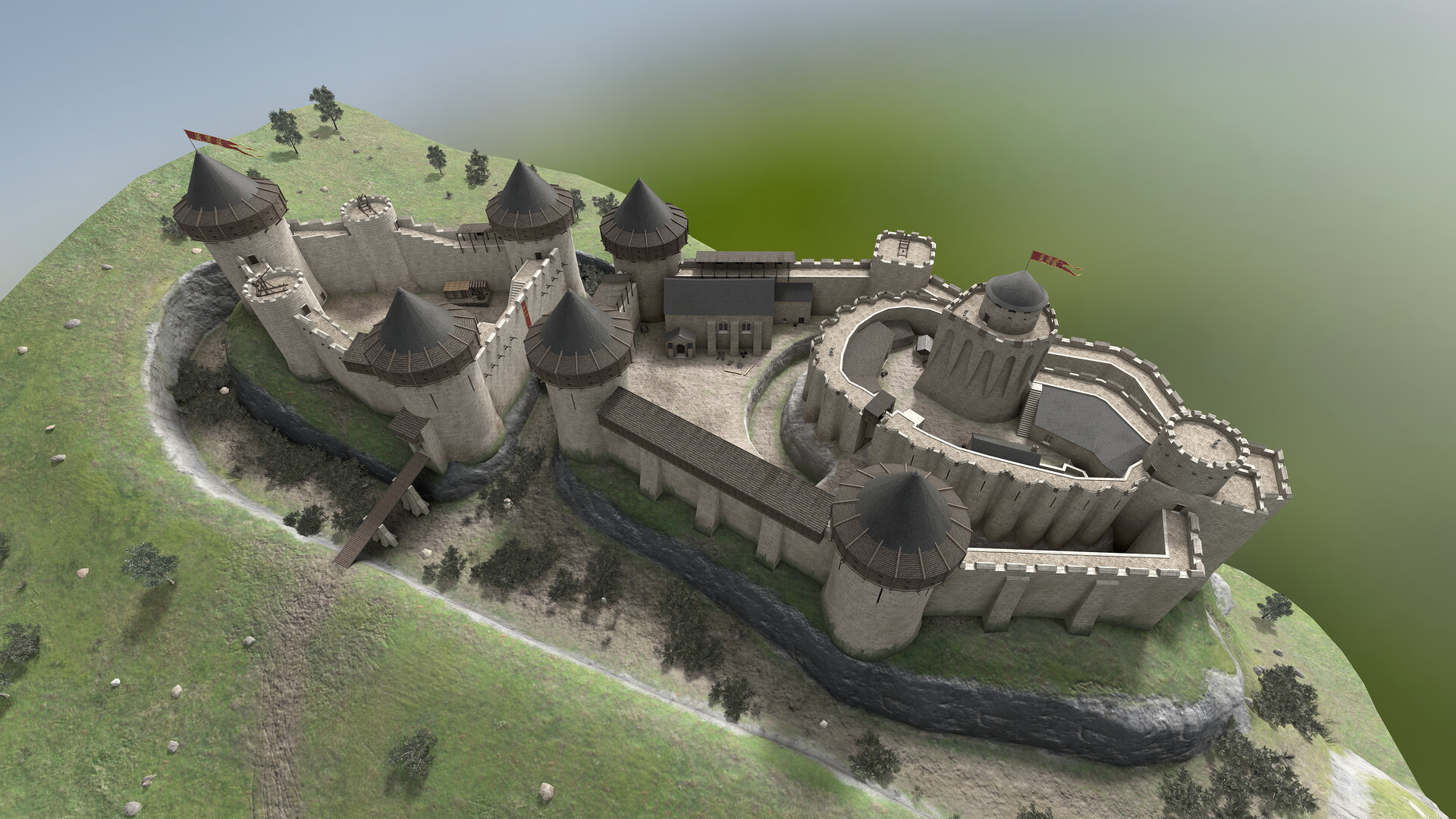 Реконструкция крепости. Крепость Шато Гайар. Шато-Гайар замок во Франции. Шато Гайар замок реконструкция. Шато Гайяр крепость реконструкция.