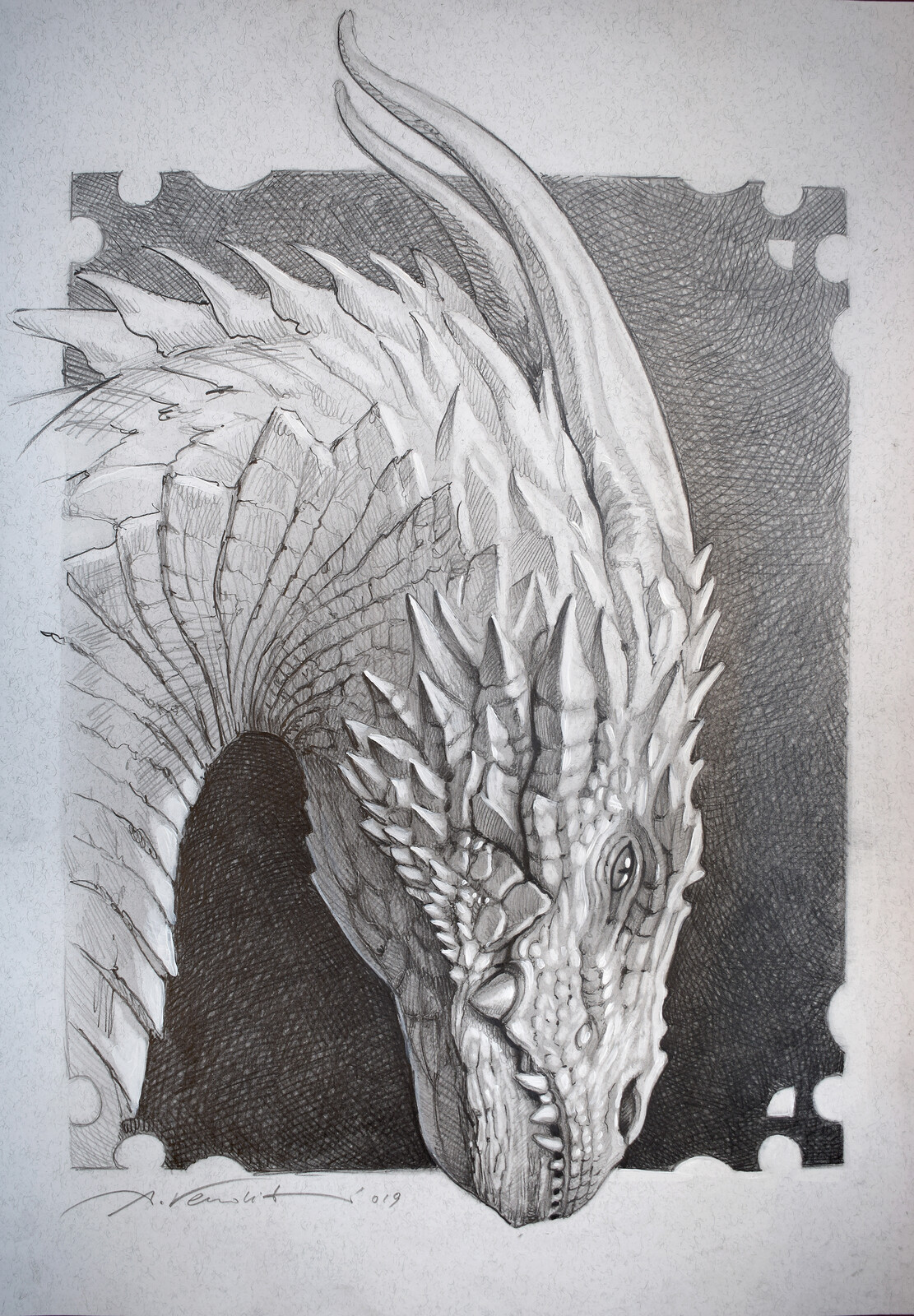 only the dragon head - pencil on paper 2019