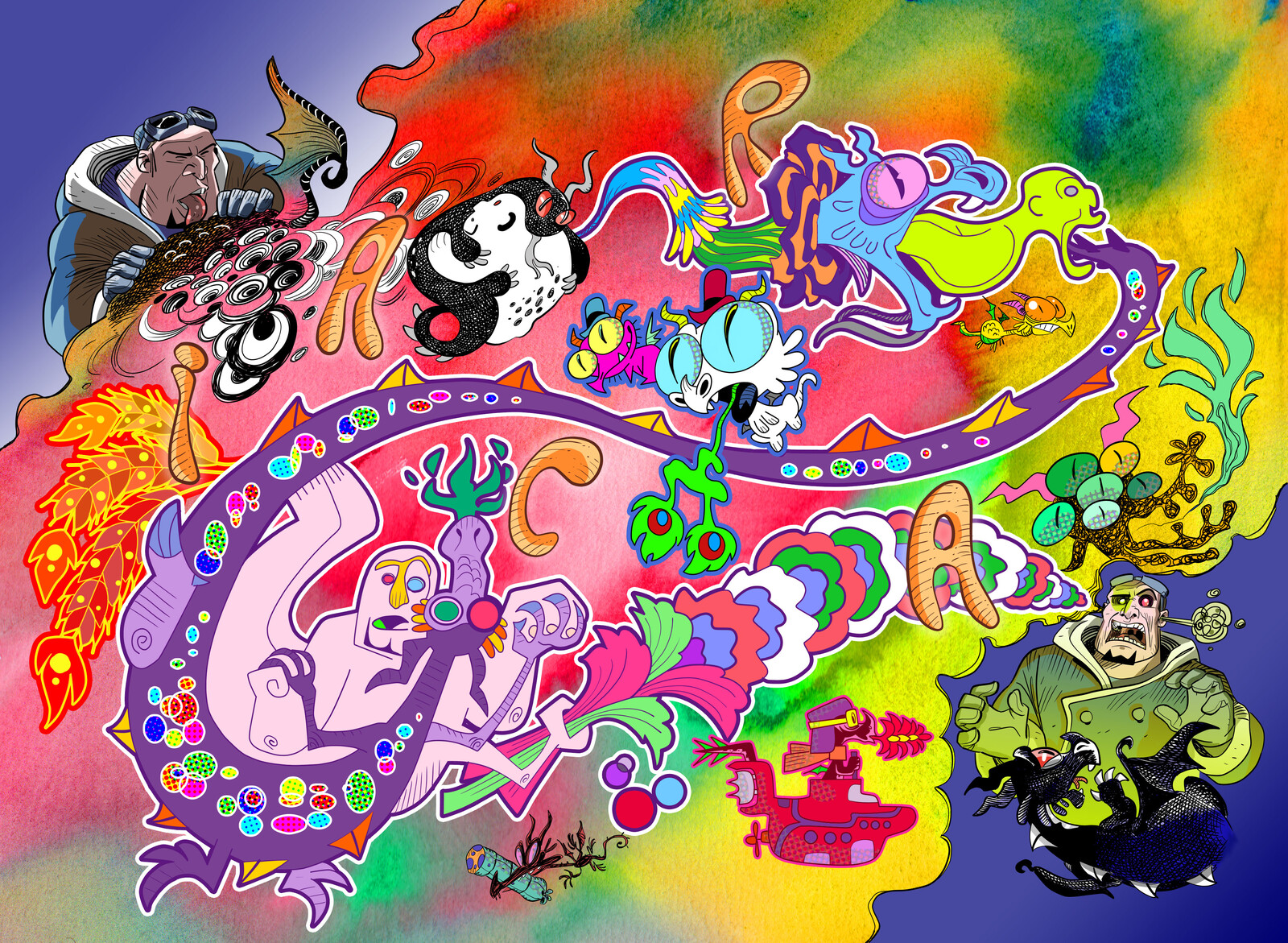 Lysergic Pages of dragon drug effects, first book - digital art on traditional background.