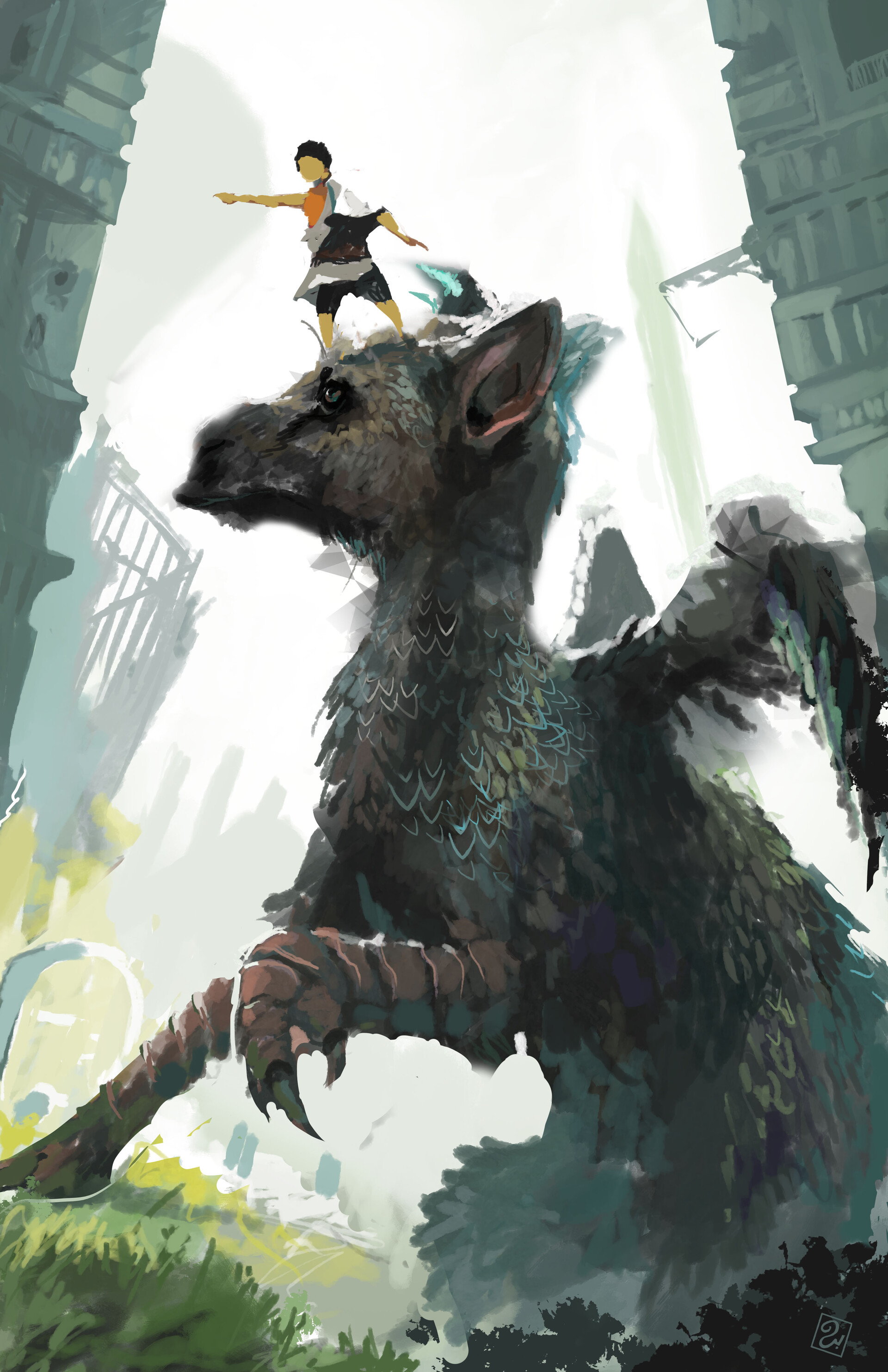 The boy and Trico- The Last Guardian  Shadow of the colossus, Character  illustration, Mythical creatures