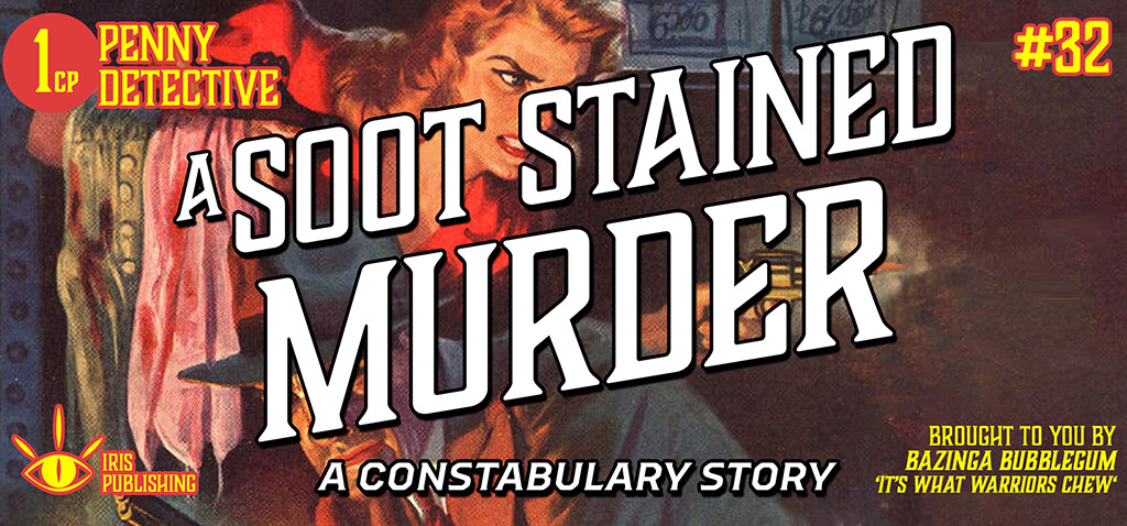 The banner I'm using for the session on Roll20. Background art from an old Dime-Detective magazine.
