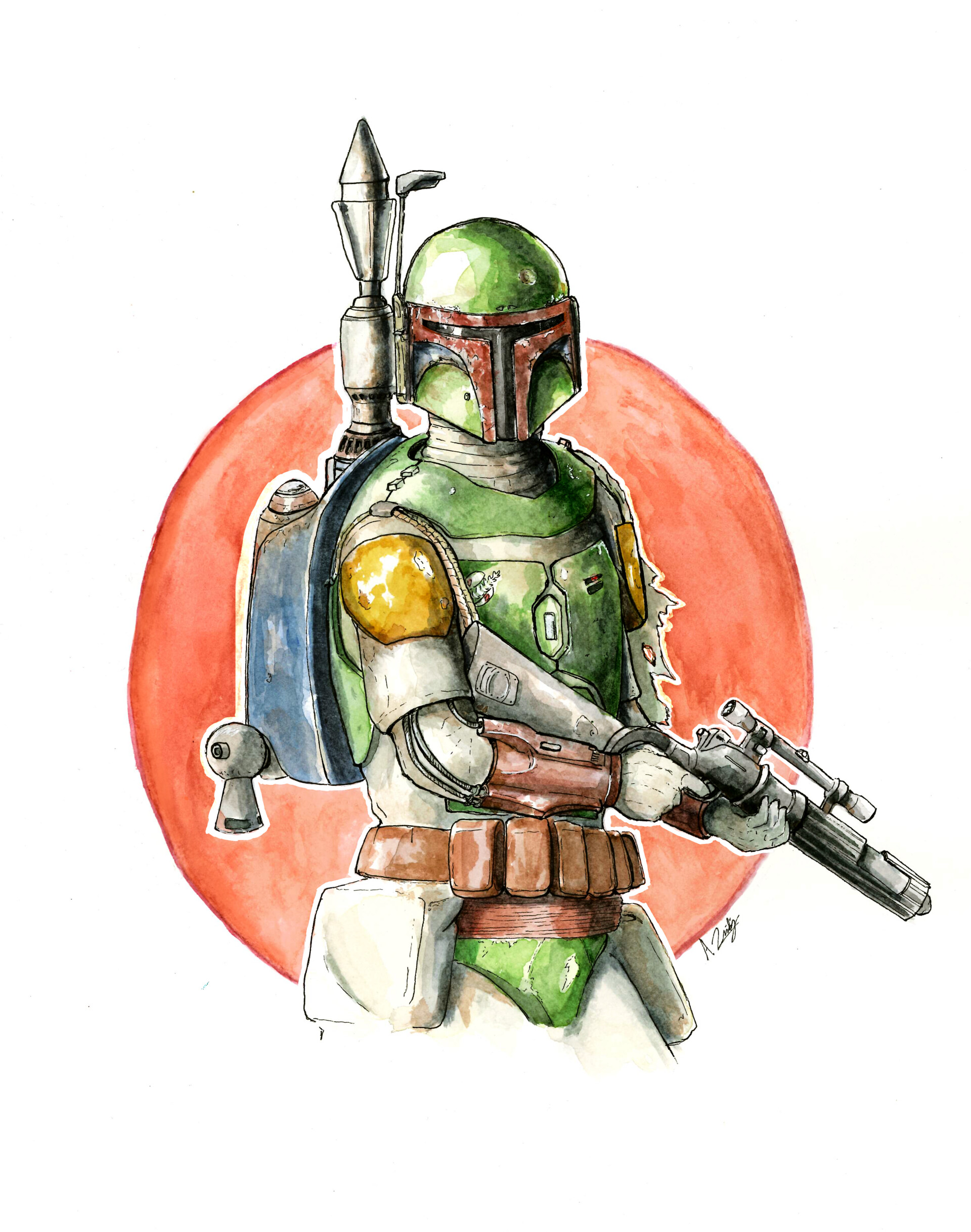 Artstation Boba Fett Watercolor Painting Abe A Dristig