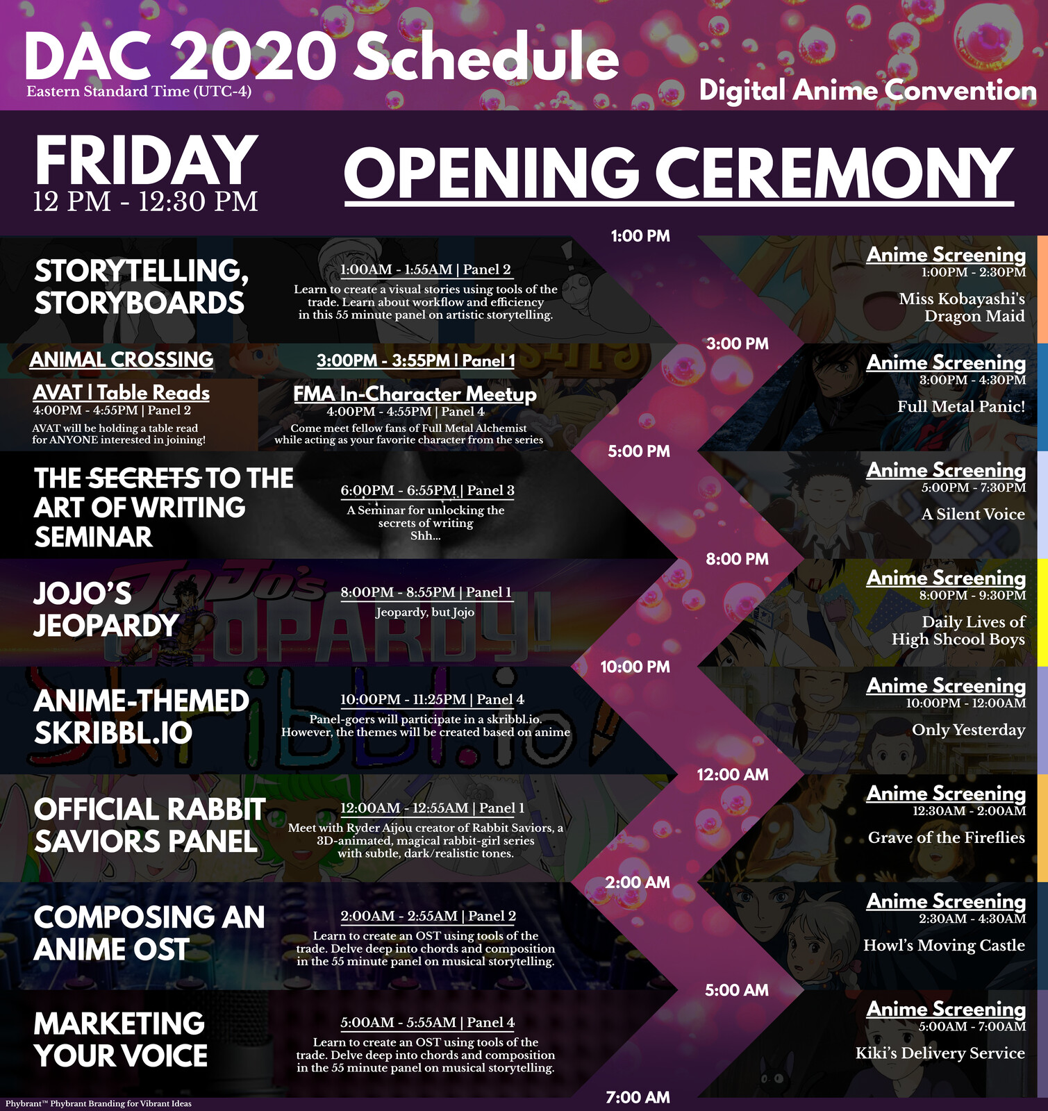 ItsPW Anime Convention Schedule (Mock Up)
