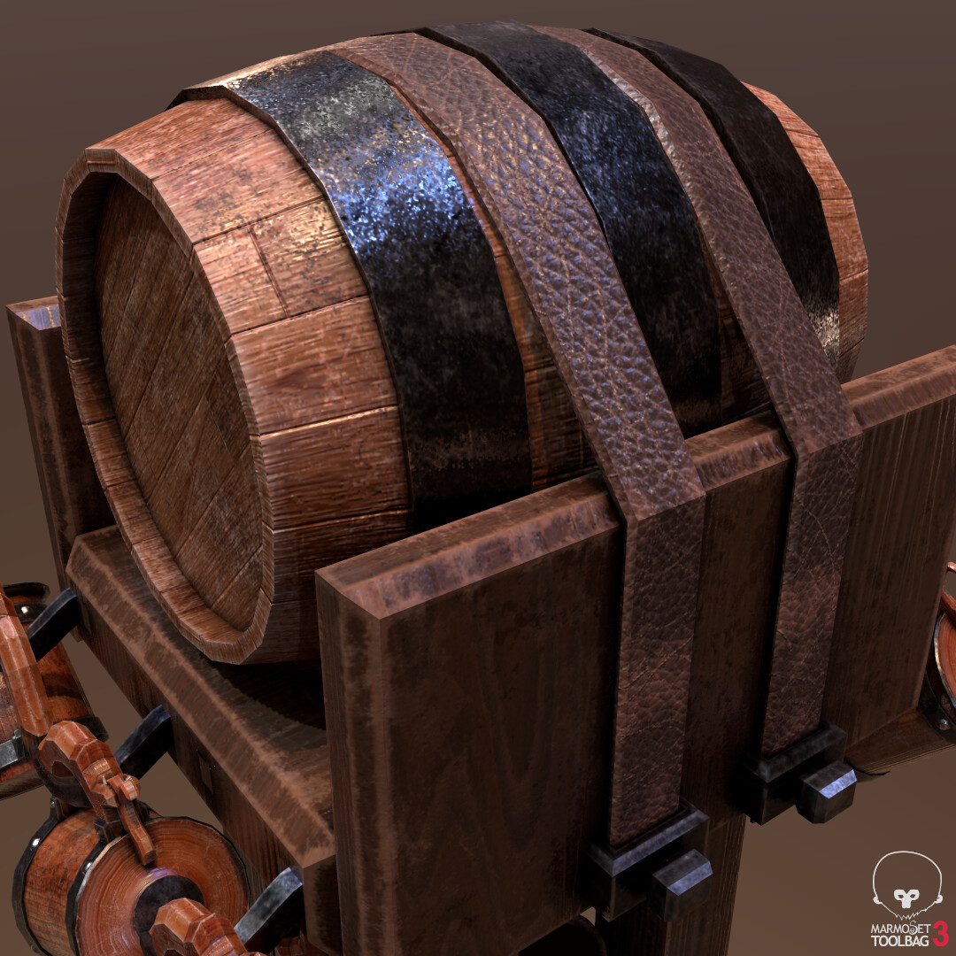 Medieval Wooden Barrel Stand ArtStation Barrel Stand - Main Image