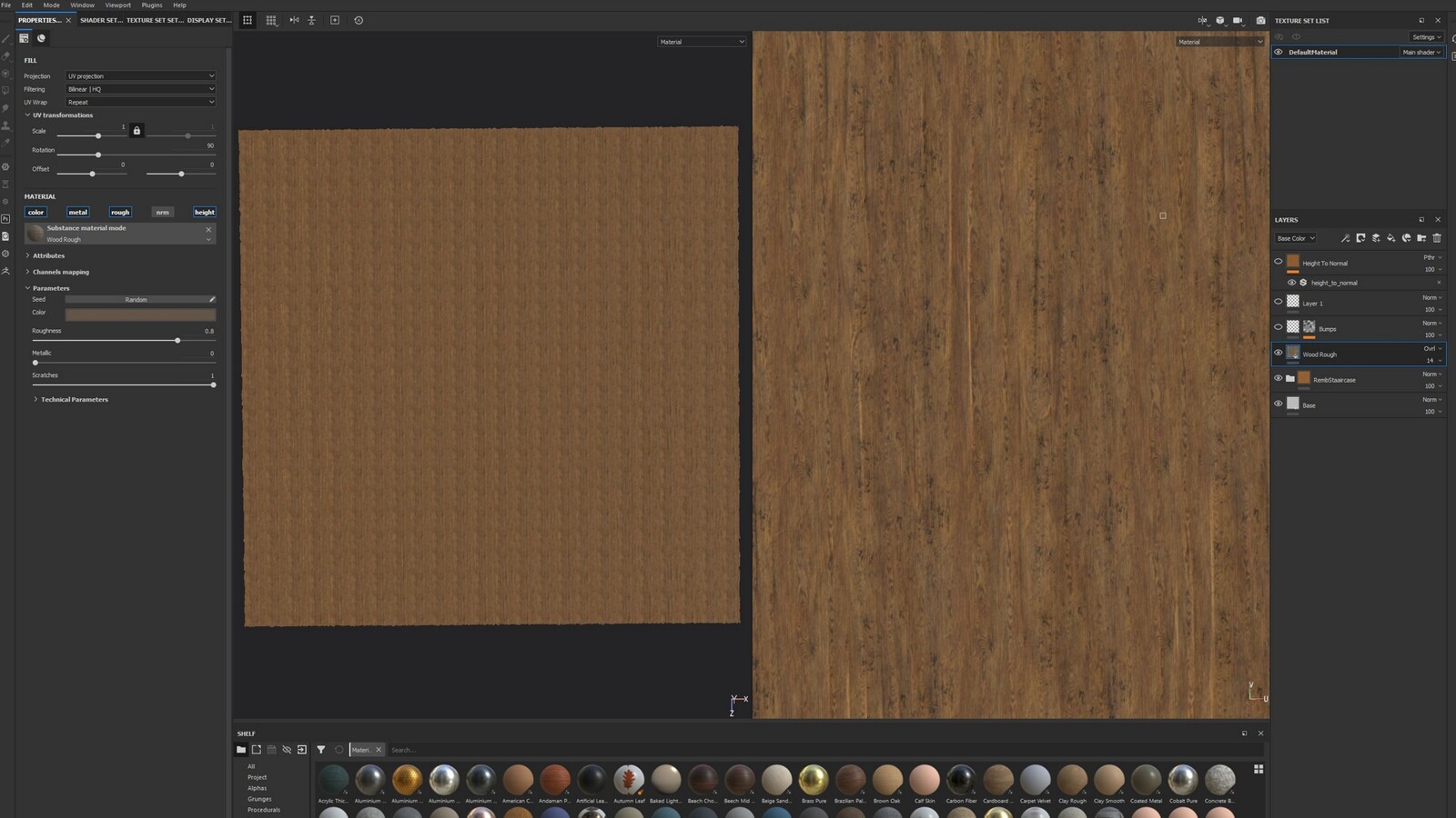 Import the smart material you created before. You may need to import individual texture layers sometimes depending on the texture complexity. Note that any specific paint layers will have to be added as individual masks.