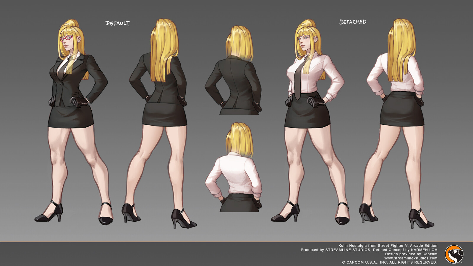 Kolin Nostalgia from Street Fighter V: Arcade Edition.
I did the refined concept for this costume and Kelly Tan
drew the basebody.
Design provided by Capcom.
Capcom was responsible for final adjustments and implementation in-game.