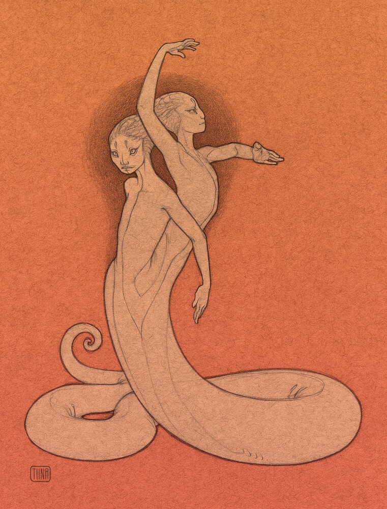 Medusa
Inspired by a two-headed albino Honduran Milk Snake from a local reptile shop.