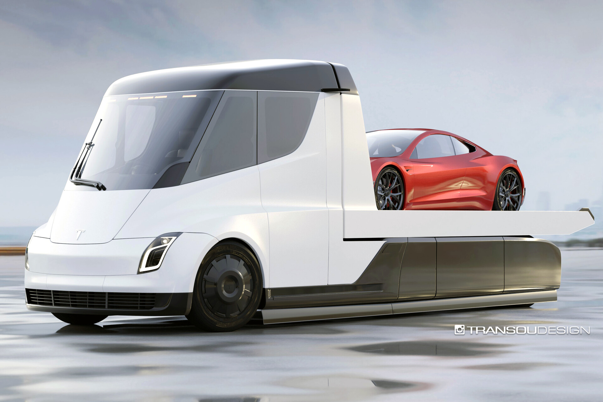 Jeff Transou Tesla Semi based rollback car hauler
