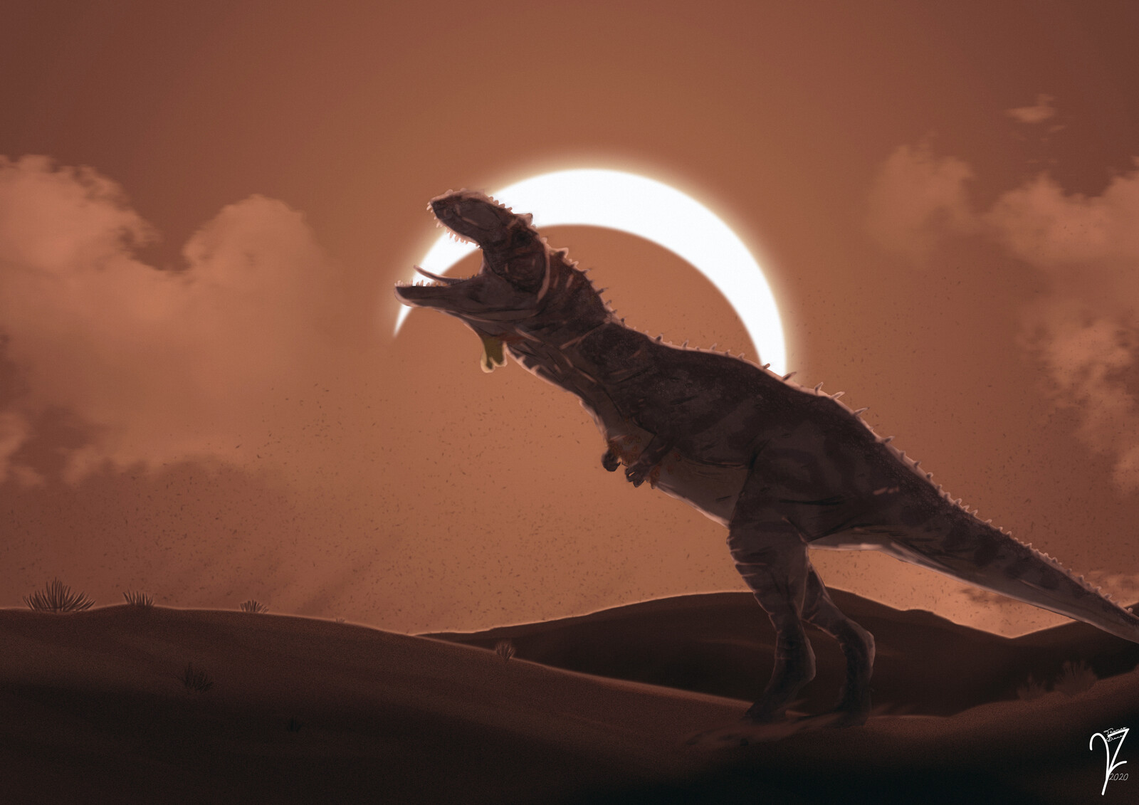 Majungasaurus Howling at the eclipse