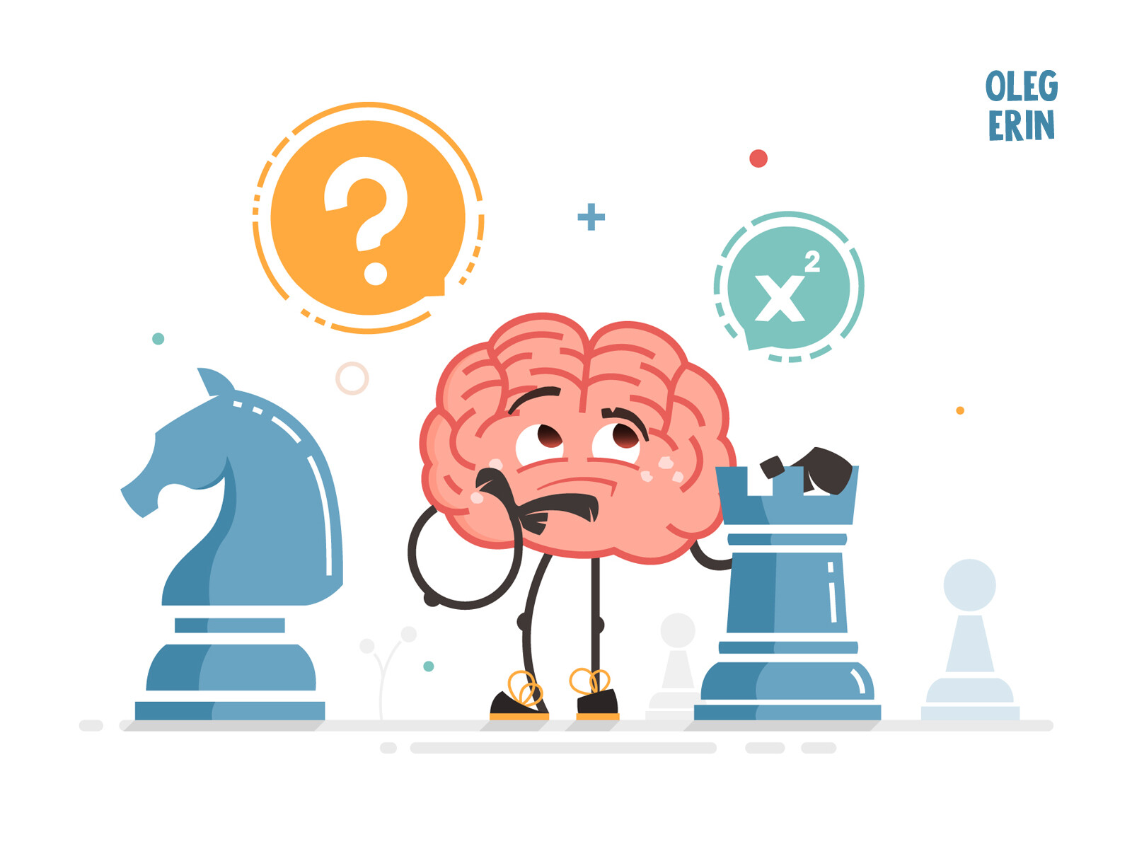 Artstation Brain Character Holding Chess Figure And Thinking Vector Flat Illustration Oleg Erin