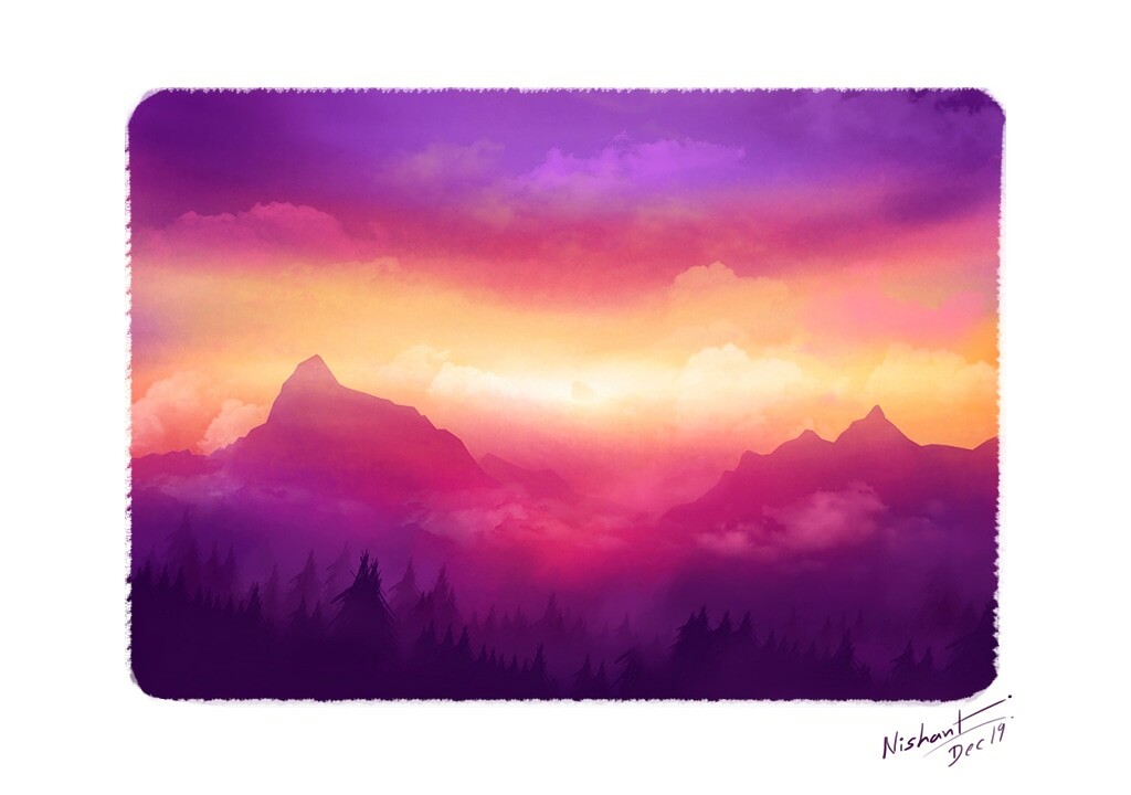 Artstation Purple Sky Pink Mountains Nishant Goswami