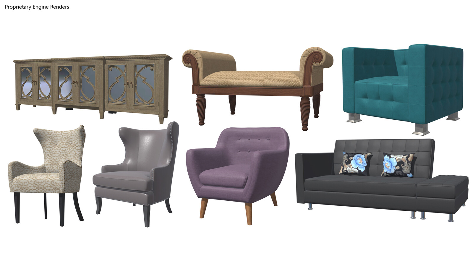 Houzz assets I created, utilizing primarily PBR procedural shaders without relying on high-poly to low-poly baking workflows or baked PBR texture maps.