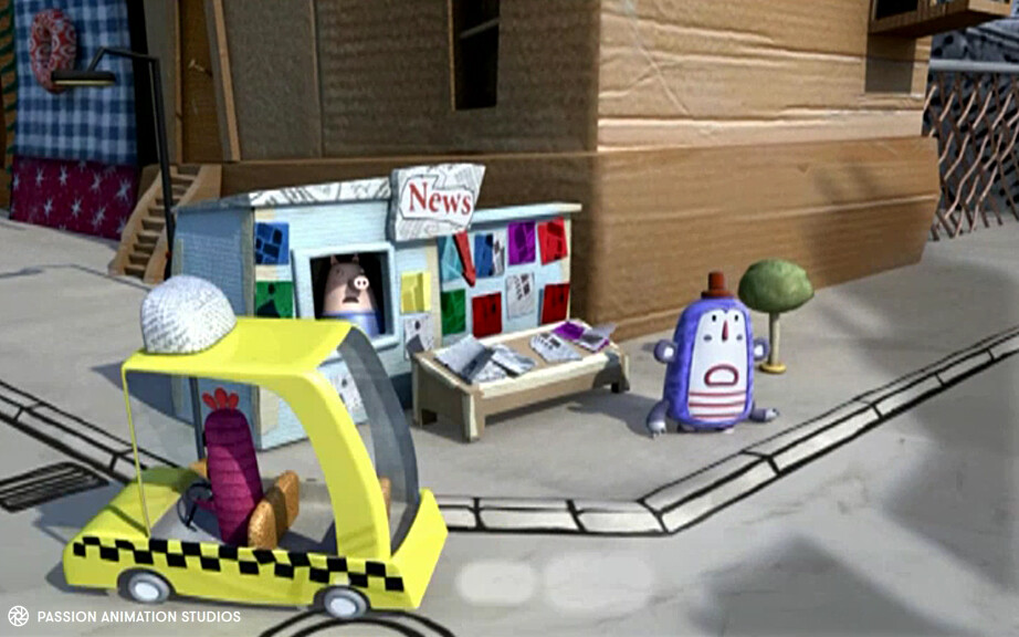 Role: Taxi, Piggy and Hat Man (modelling and texturing). Newsstand modelling.
