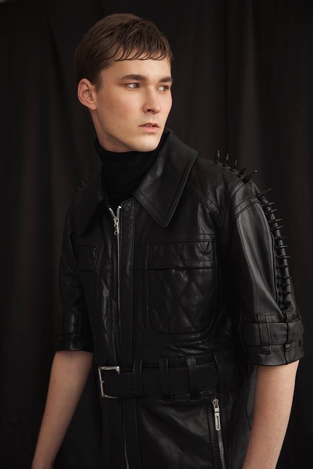 ArtStation - Menswear / Black leather single breasted jacket with ...