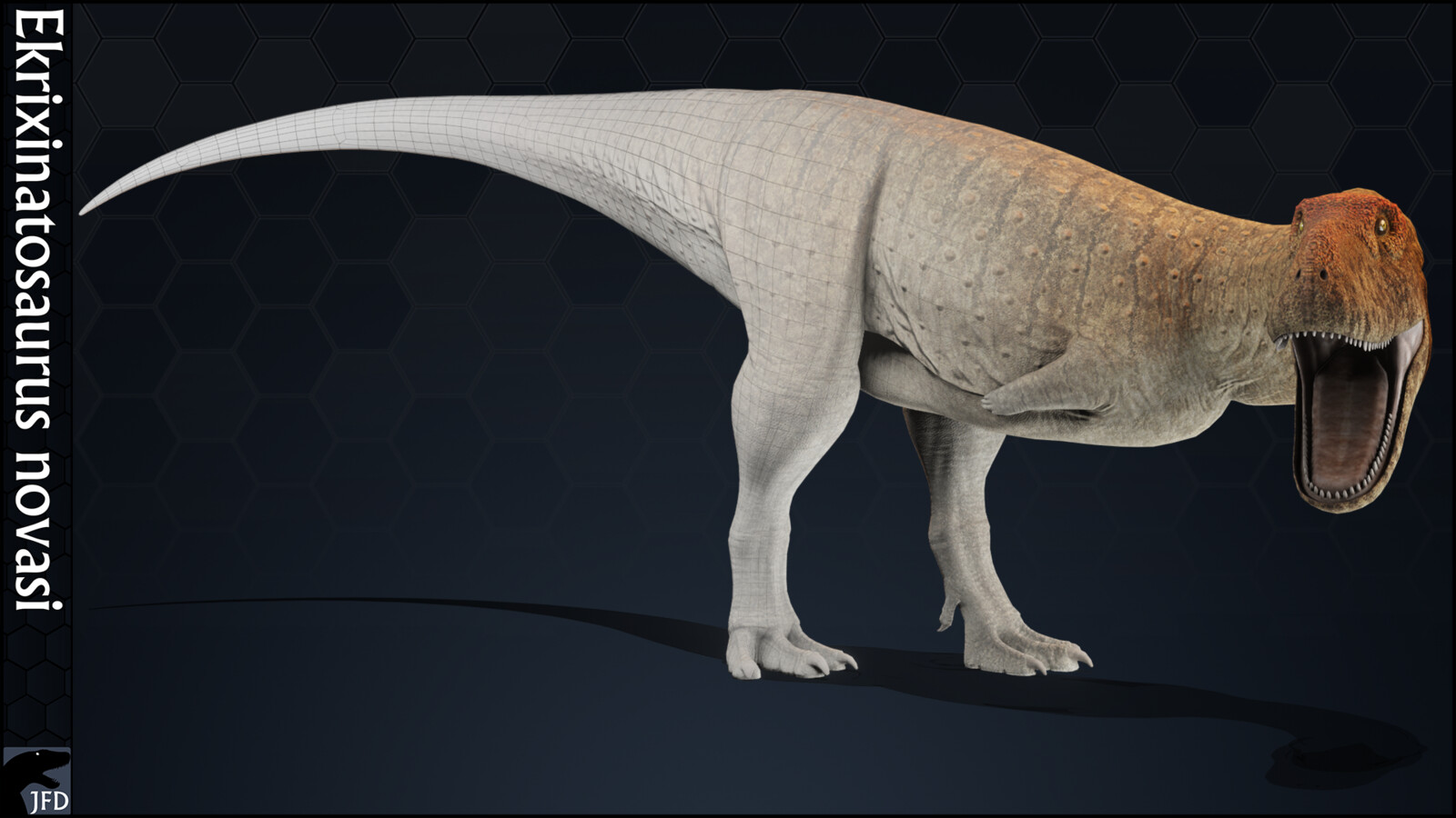 Ekrixinatosaurus novasi full body, normal map and wireframe render.