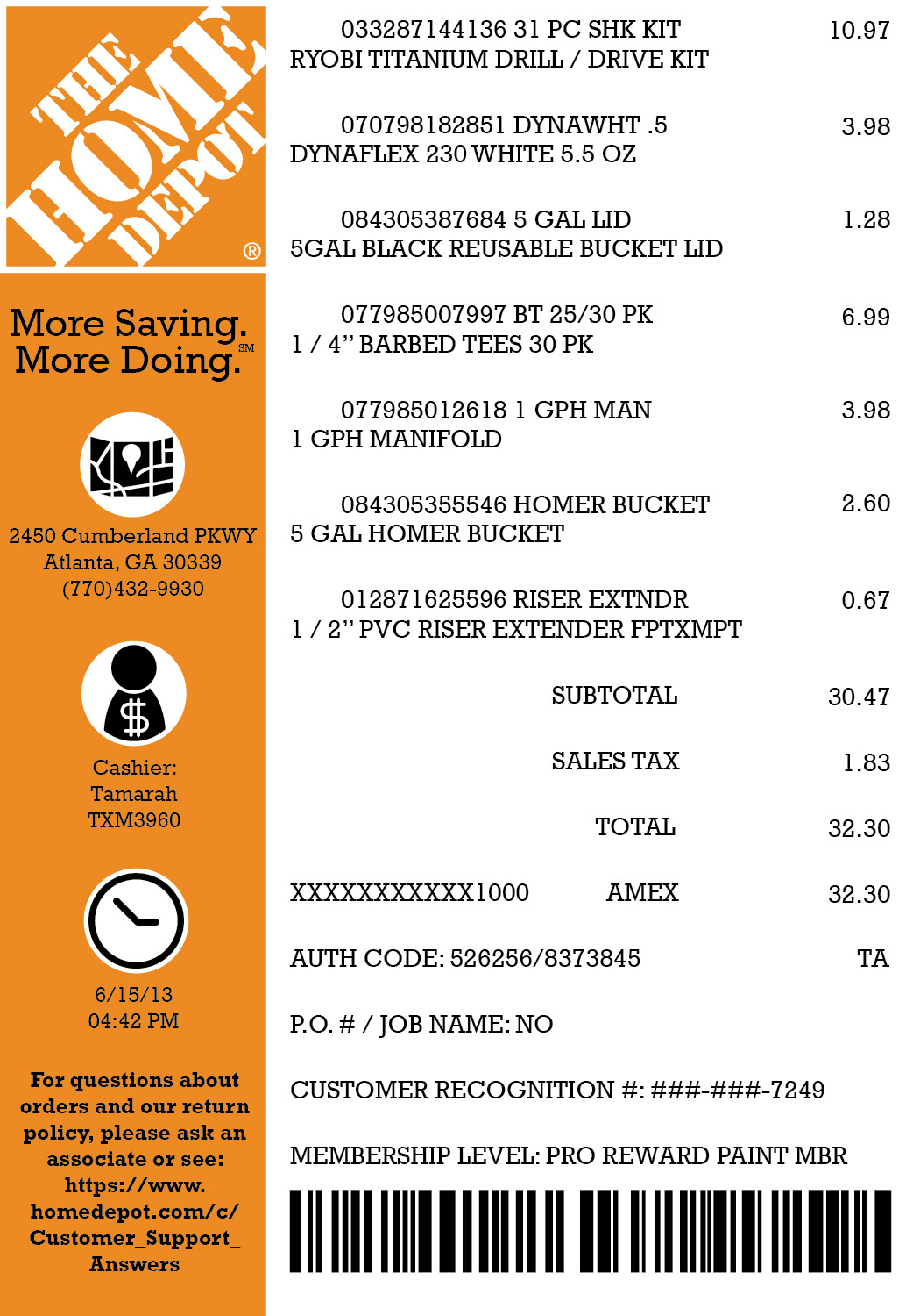 ArtStation Home Depot Receipt
