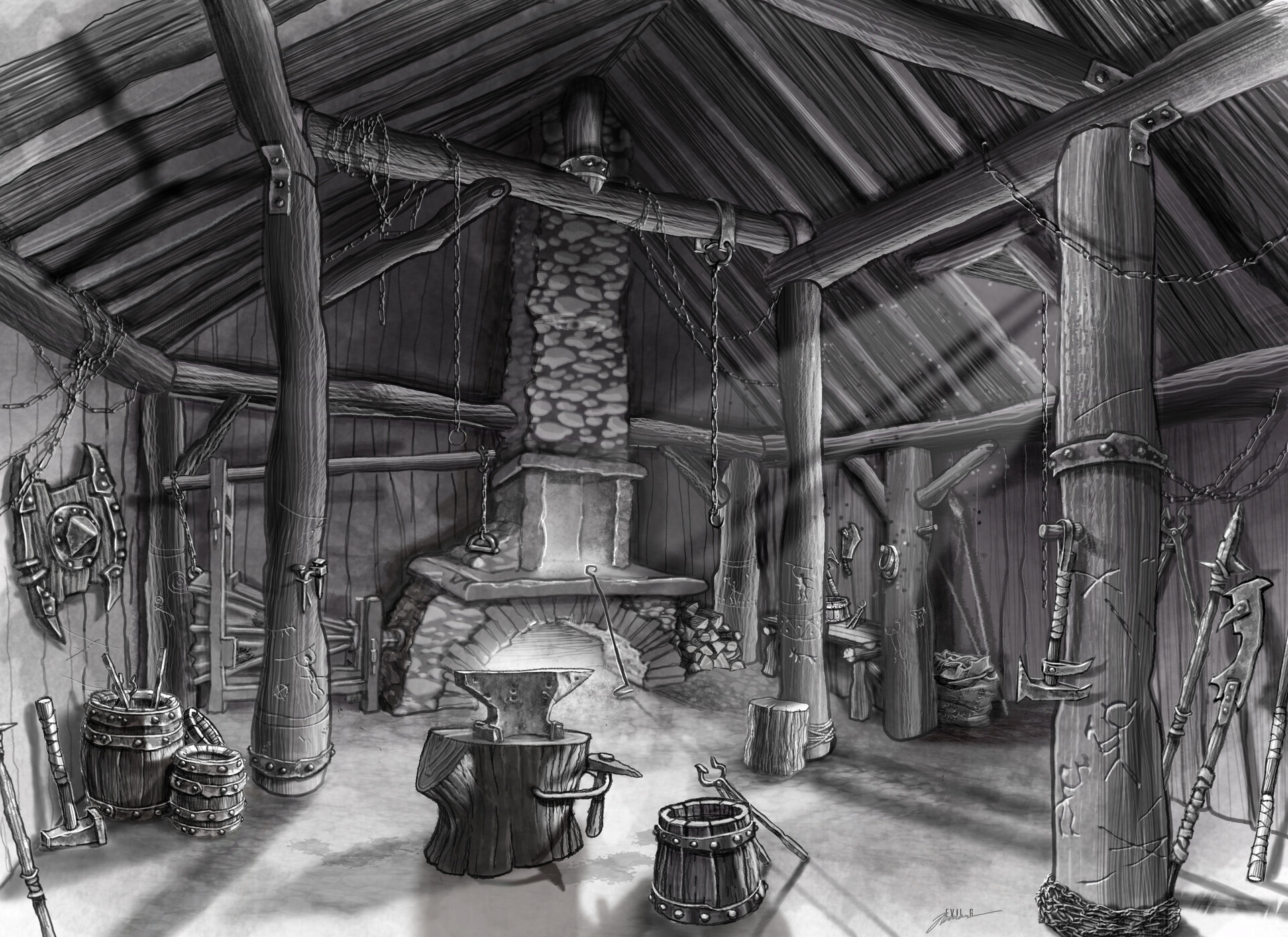 Artstation The Ogre S Blacksmith Shop Interior Concept Art Gary