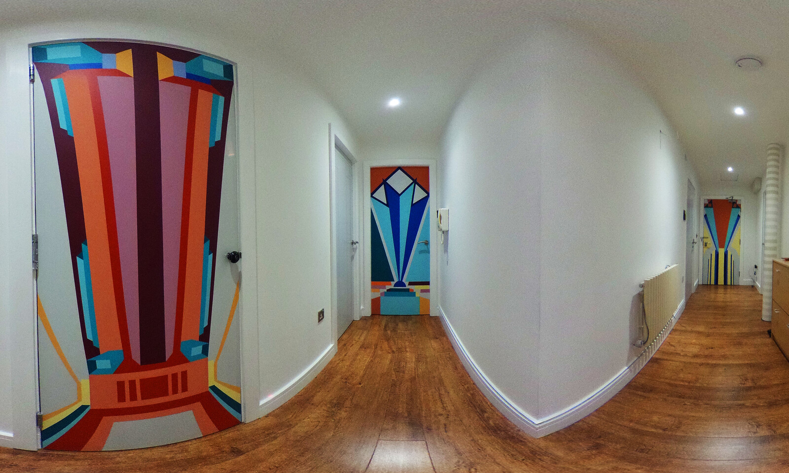 The hallway doors of an apartment