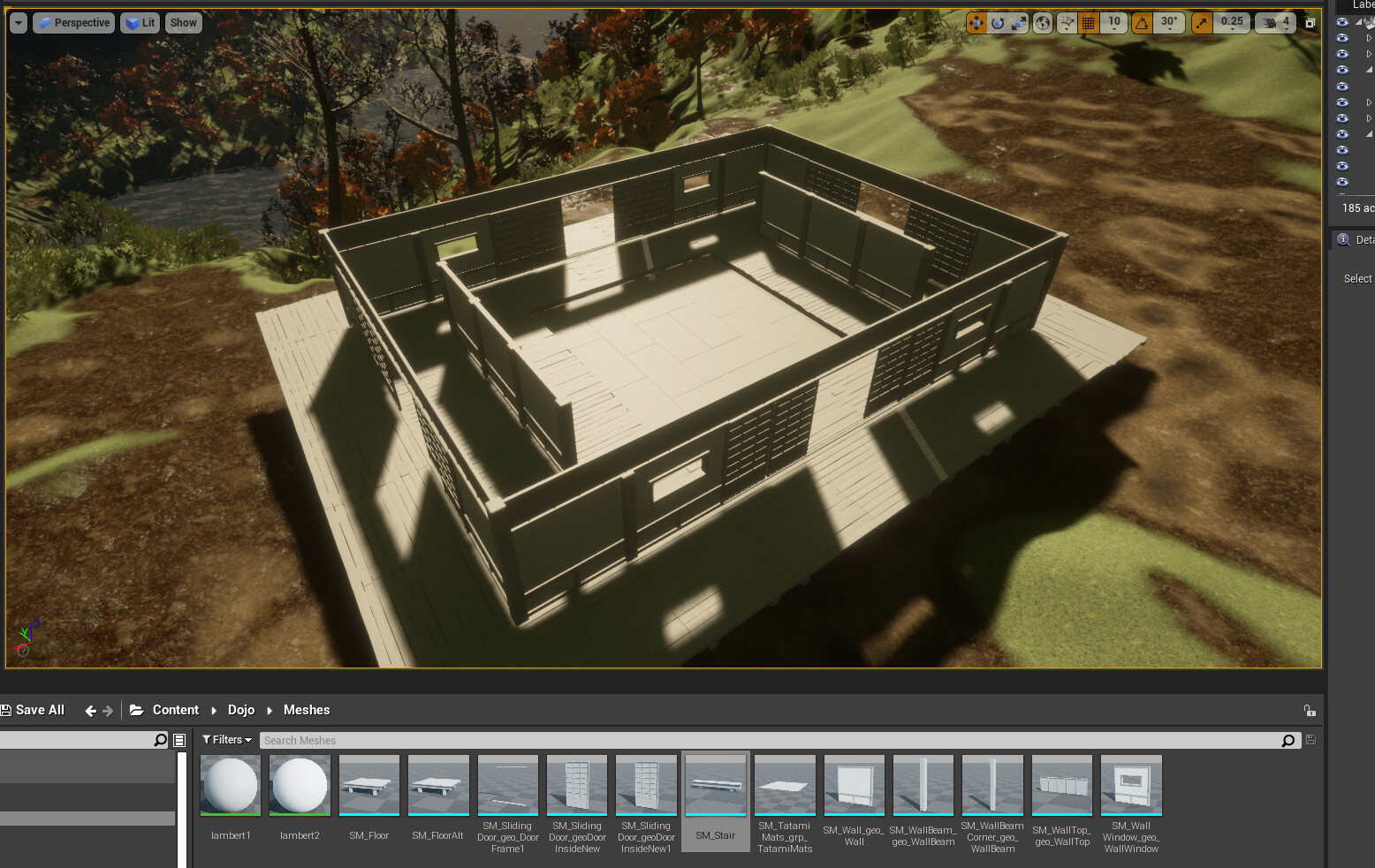Assembling the main floor plan in UE4.