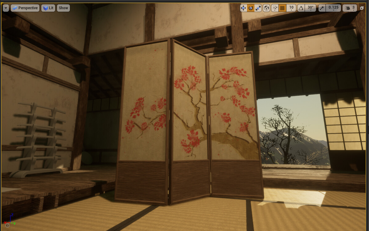 Hand painted tree design for the shoji divider screen.