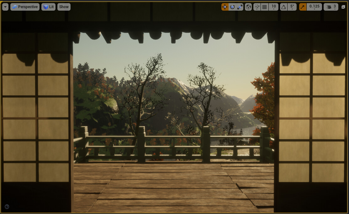 Fence post and railing models built, and then assembled in UE4.