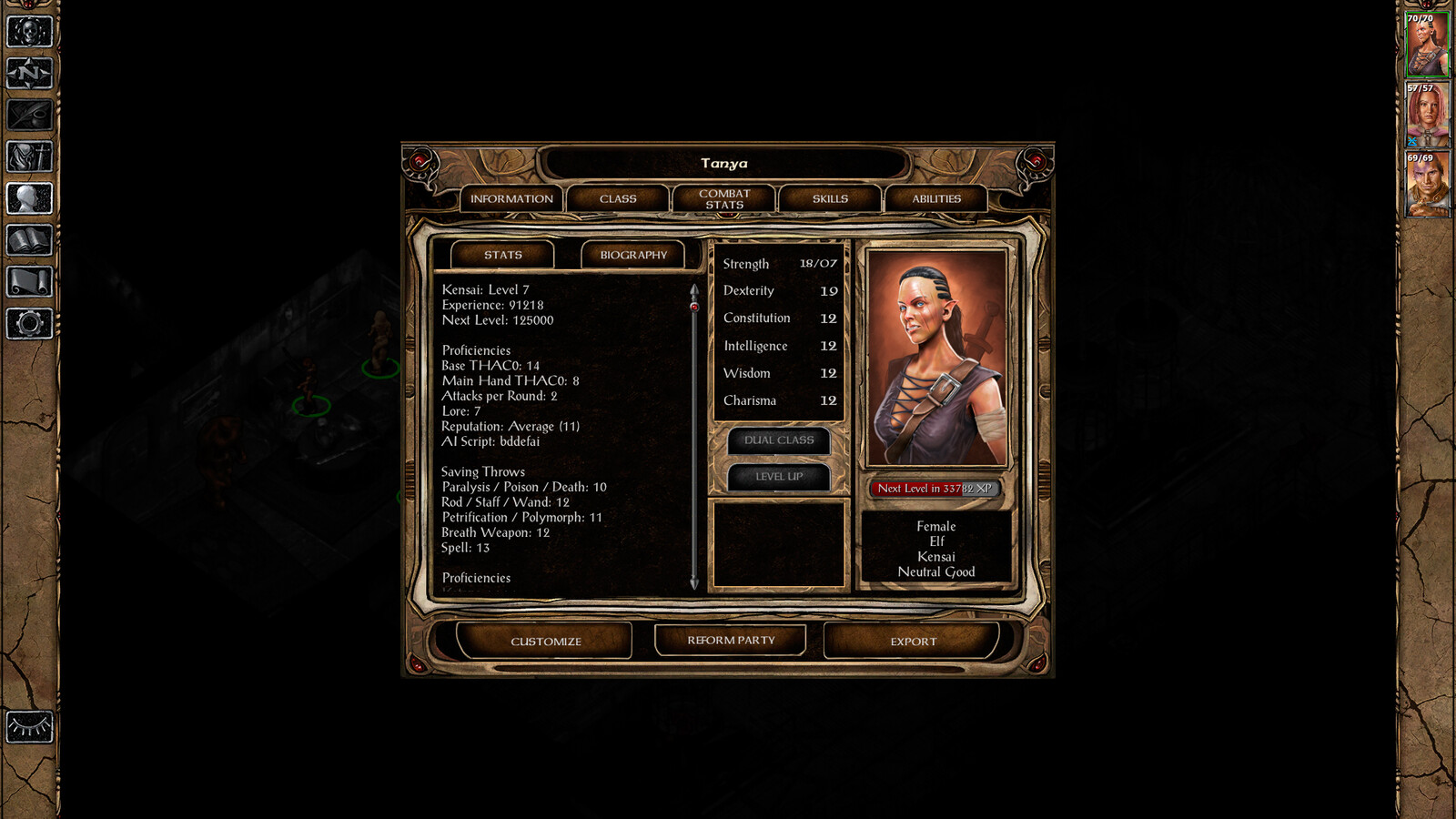 In game screen shot from Baldur's Gate 2.