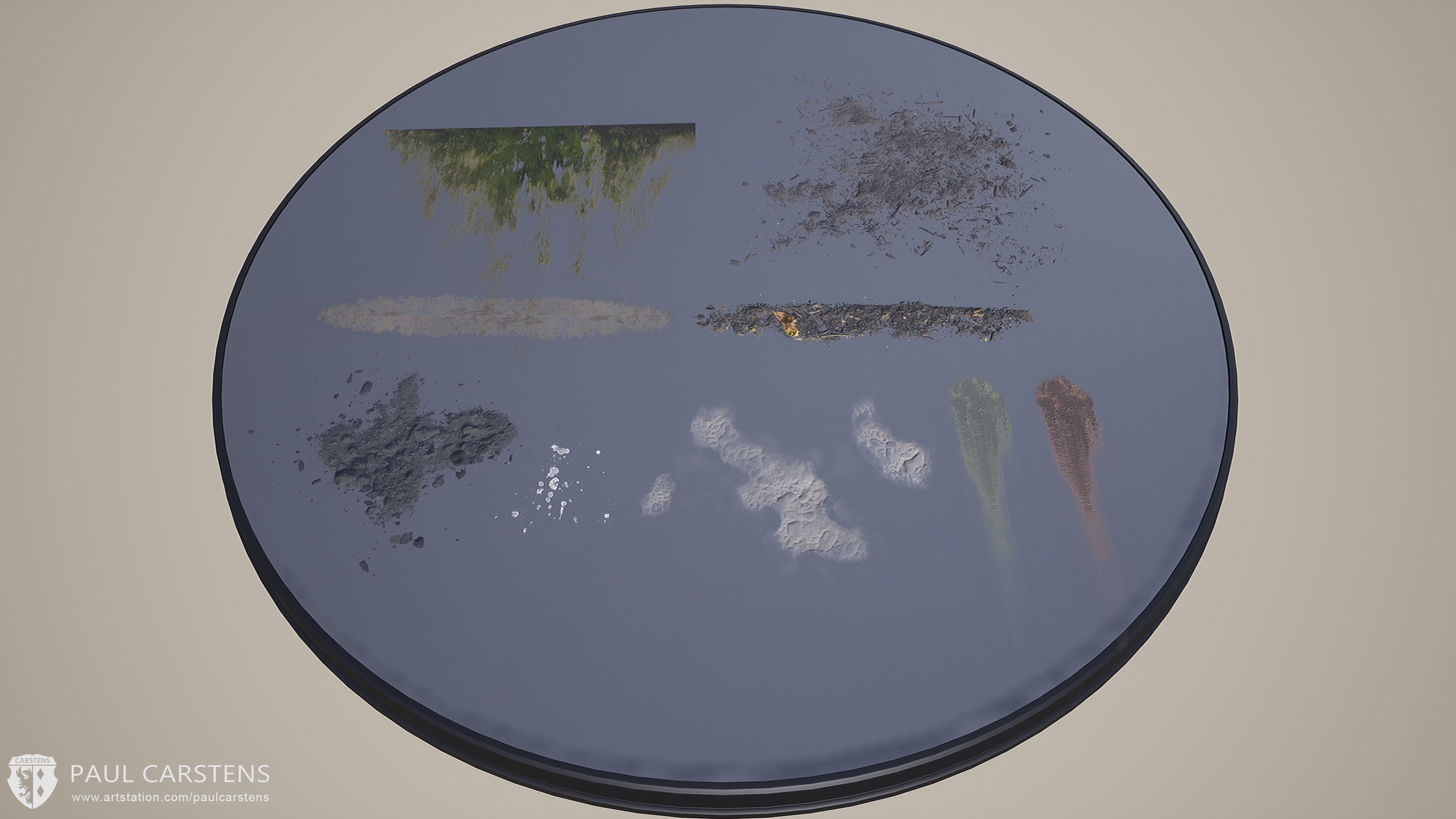 Decals used: All but 2 (The bird droppings and the dirt stripe on the left, I made those) were sourced from CG Textures. 