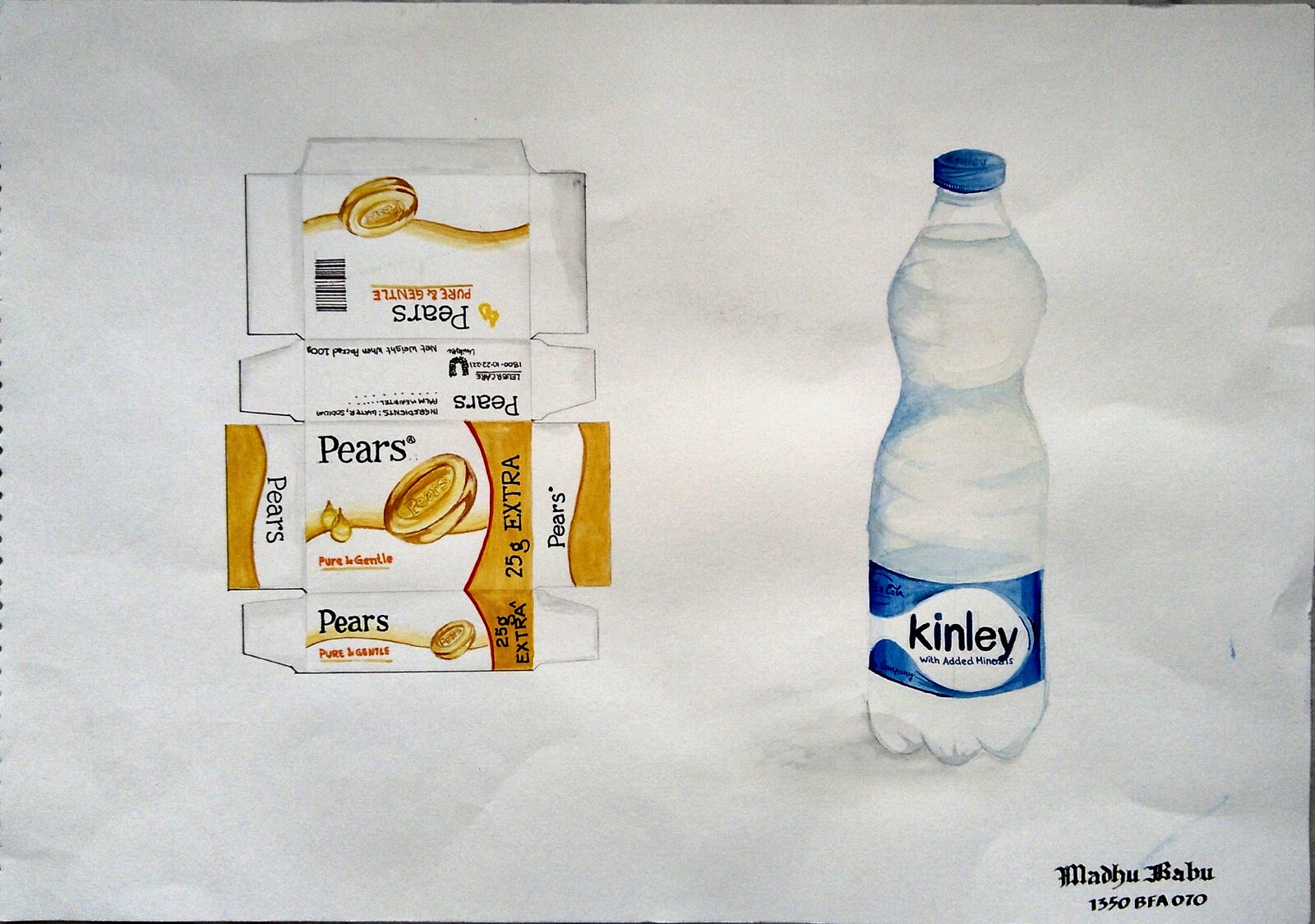 Soap Packaging and Water Bottle - Poster Colors on paper