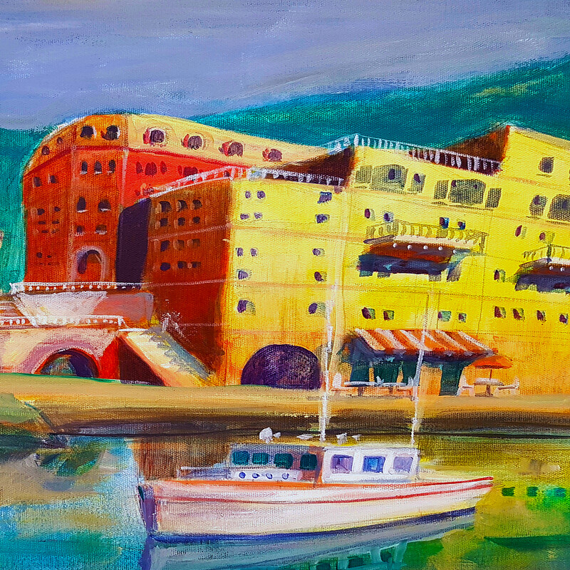 Boat within a city