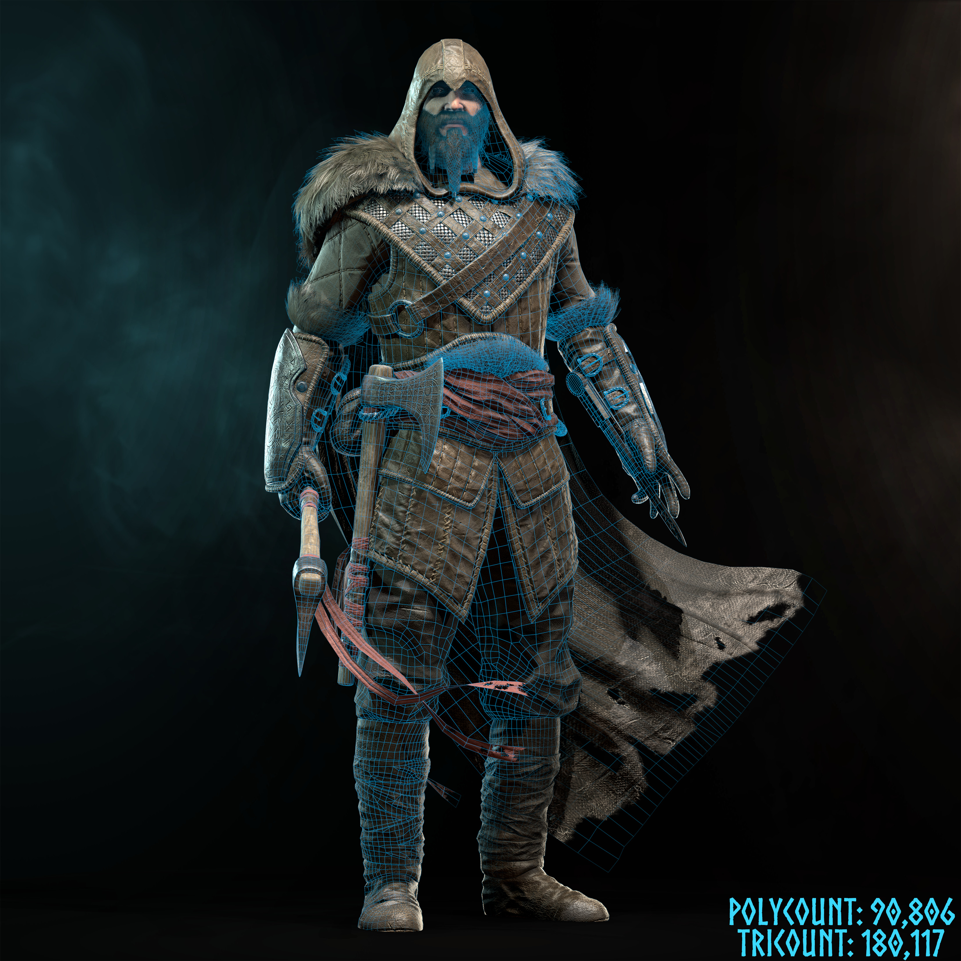Realtime/game ready render with wireframe