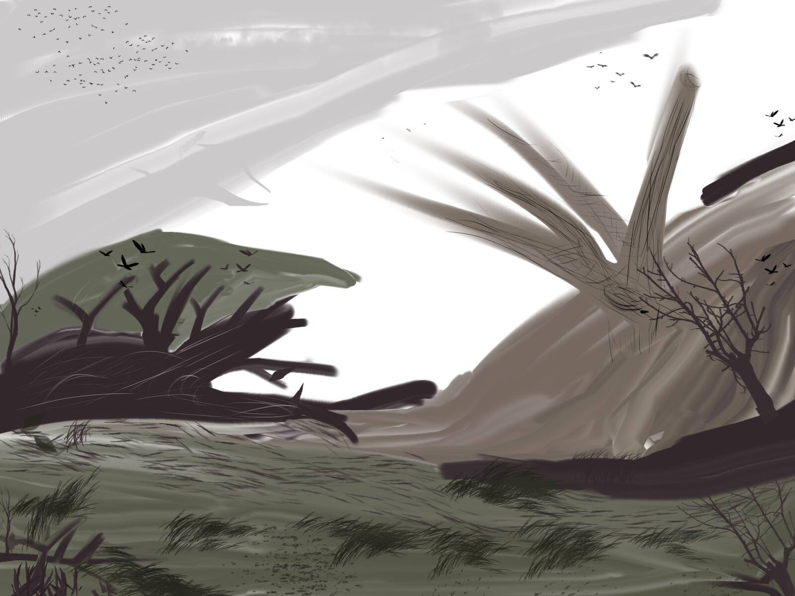 Artstation Dry Trees And Mountains Sagar Moitra