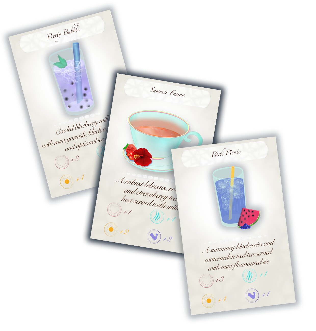 Bubble Tea, Hot Tea and Icetea cards