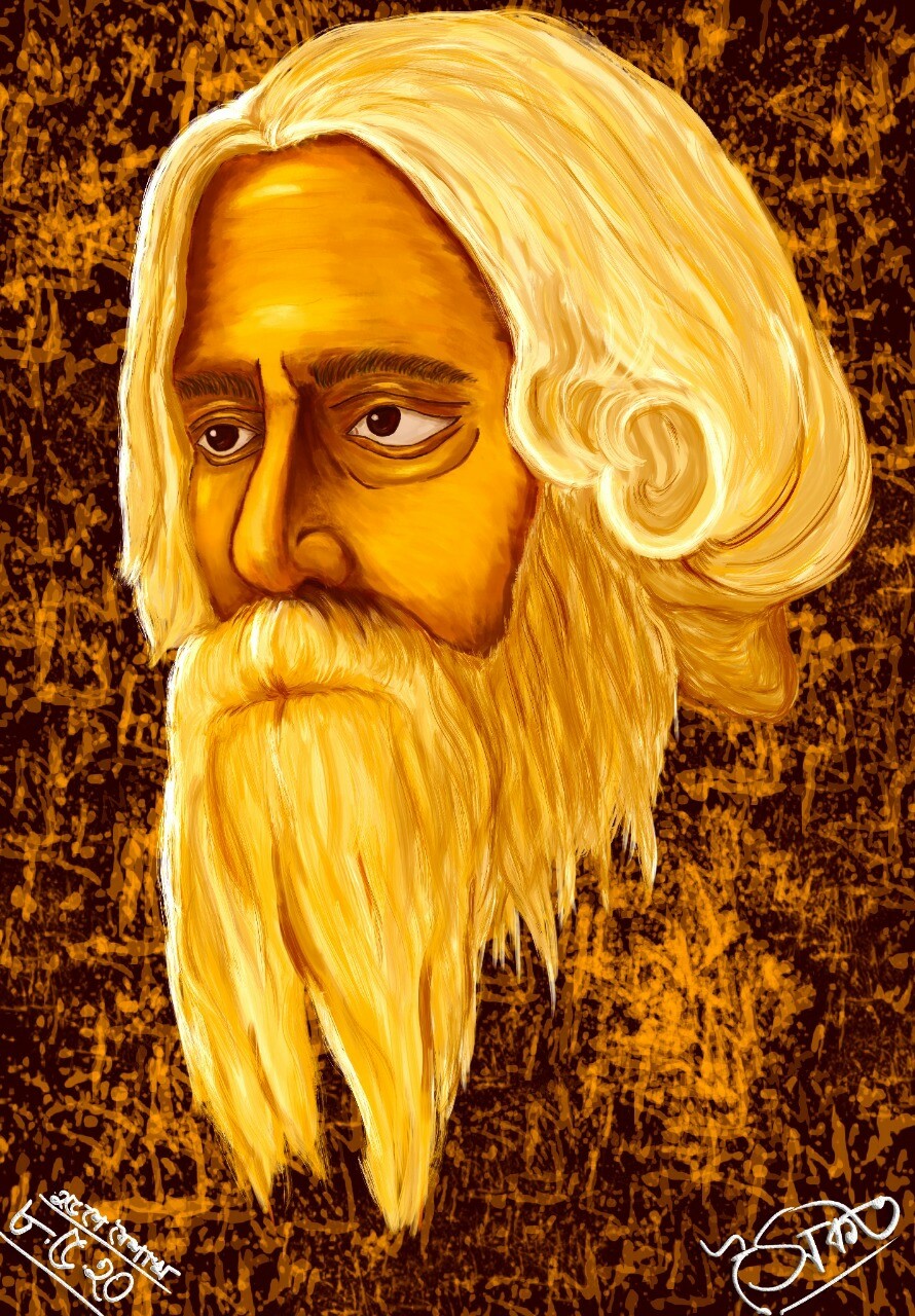 Artstation Rabindranath Tagore Portrait Painting Saikat Das Indian, pen and ink wash, poet, portrait, rabindraneth, tagore. rabindranath tagore portrait painting